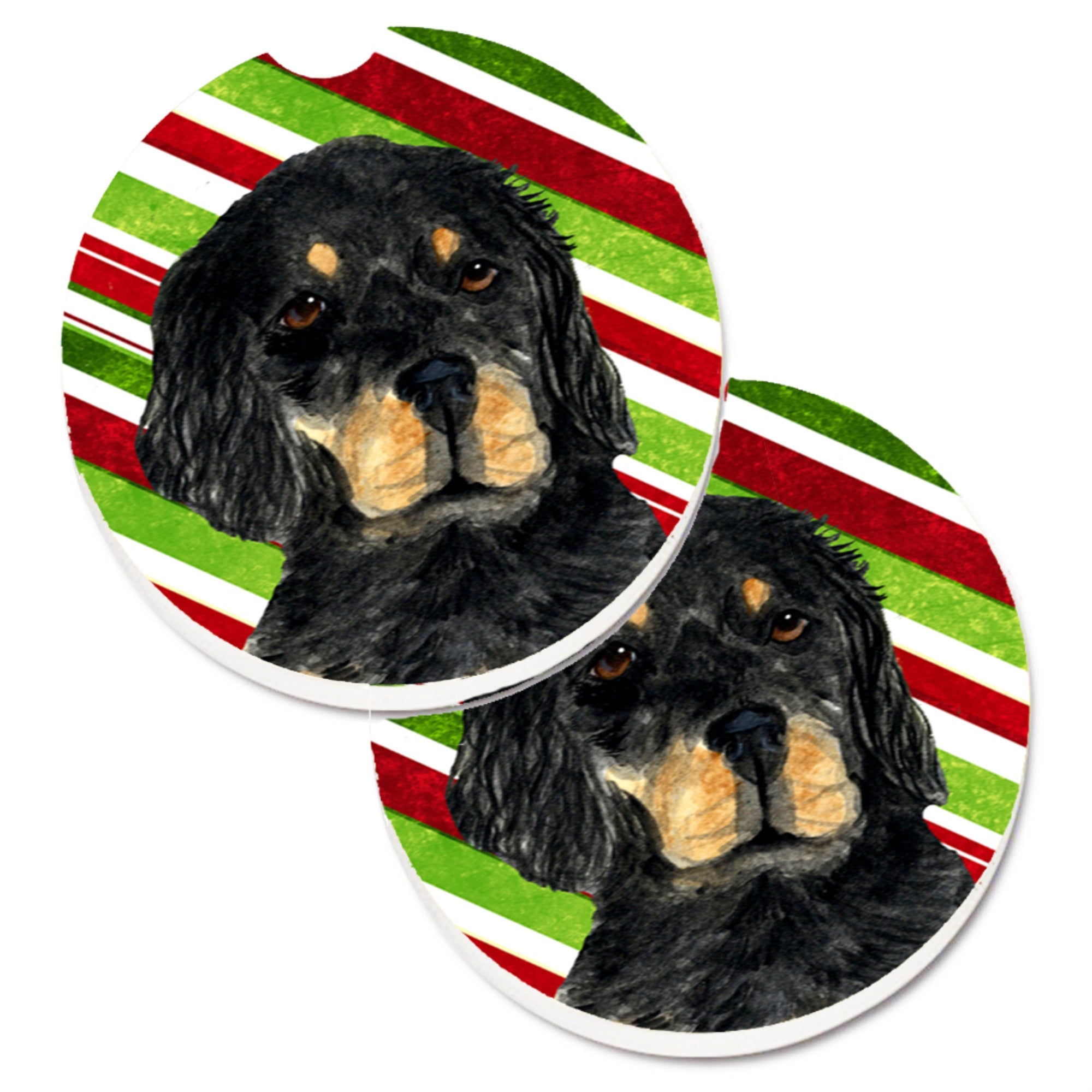 Carolines Treasures Gordon Setter Candy Cane Holiday Christmas Set of 2 Cup Holder Car Coasters SS4584CARC2.56 Multicolor