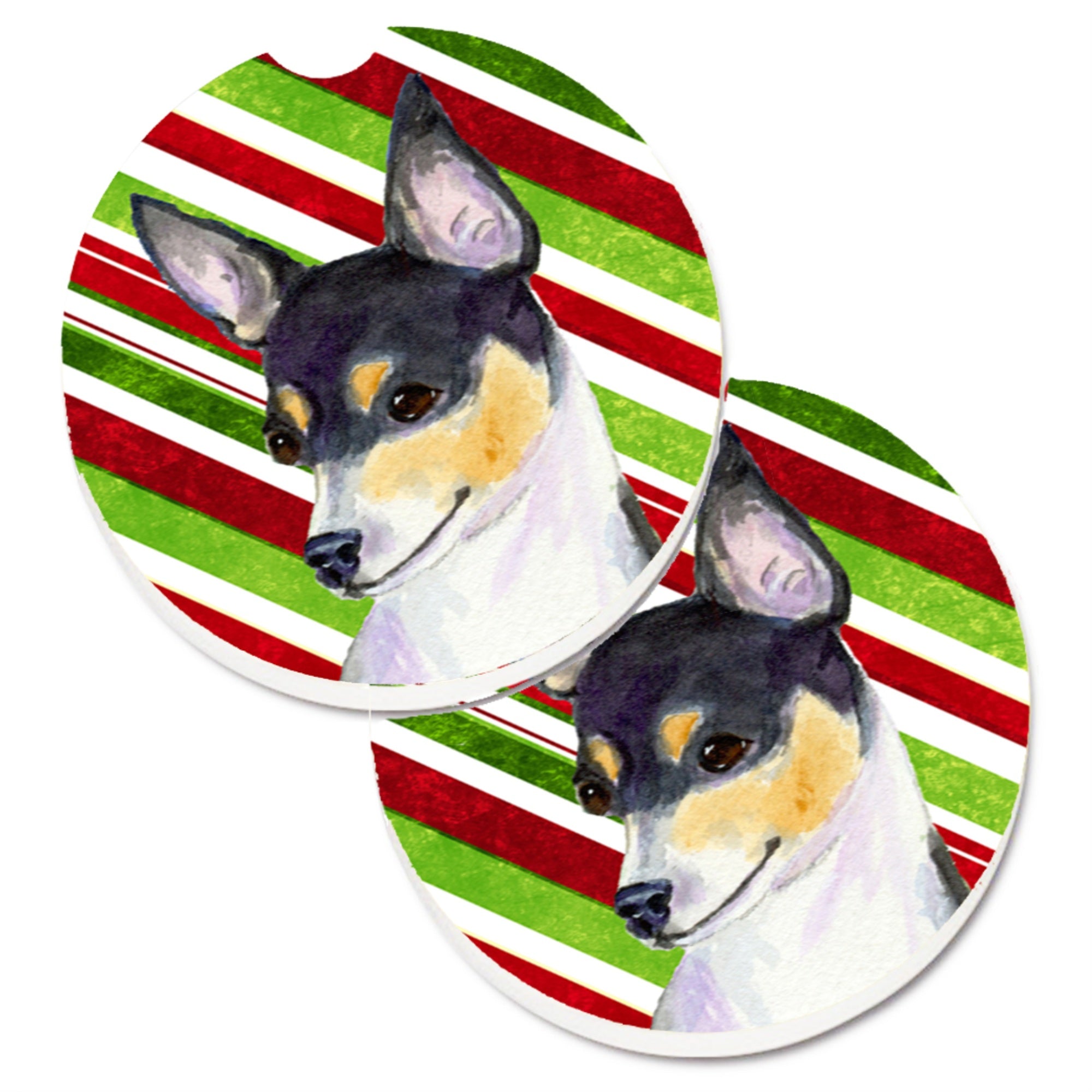 Carolines Treasures Chihuahua Candy Cane Holiday Christmas Set of 2 Cup Holder Car Coasters SS4587CARC2.56 Multicolor
