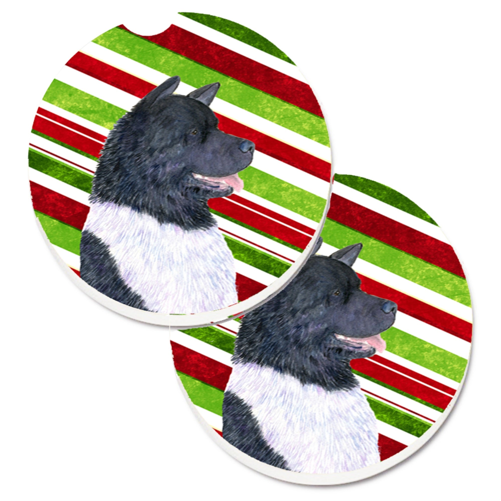 Carolines Treasures Akita Candy Cane Holiday Christmas Set of 2 Cup Holder Car Coasters SS4590CARC2.56 Multicolor