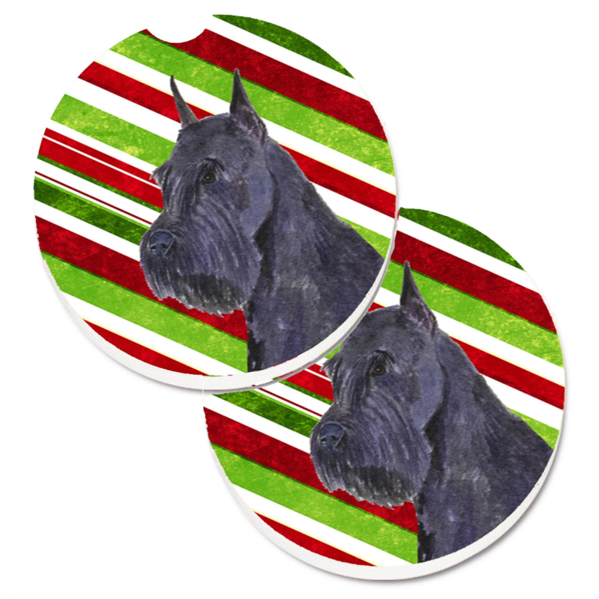 Carolines Treasures Schnauzer Candy Cane Holiday Christmas Set of 2 Cup Holder Car Coasters SS4592CARC2.56 Multicolor
