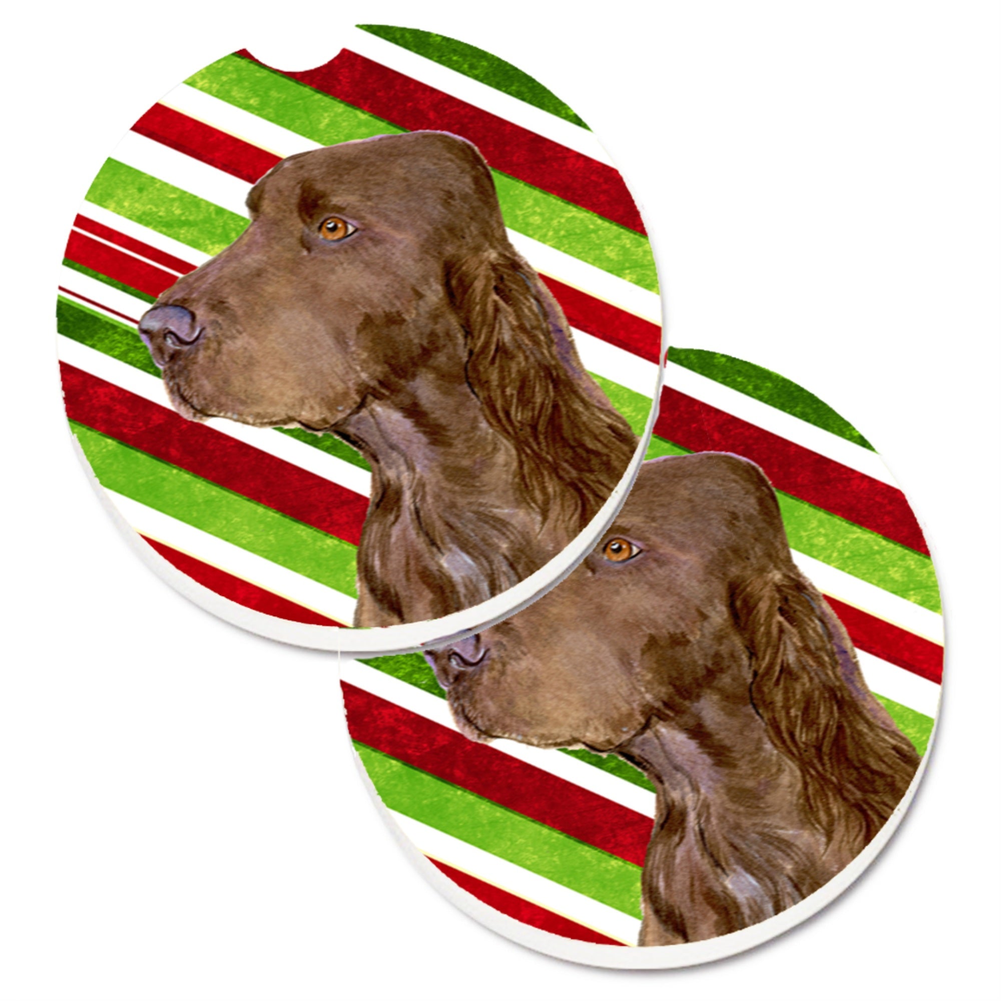 Carolines Treasures Field Spaniel Candy Cane Holiday Christmas Set of 2 Cup Holder Car Coasters SS4594CARC2.56 Multicolor