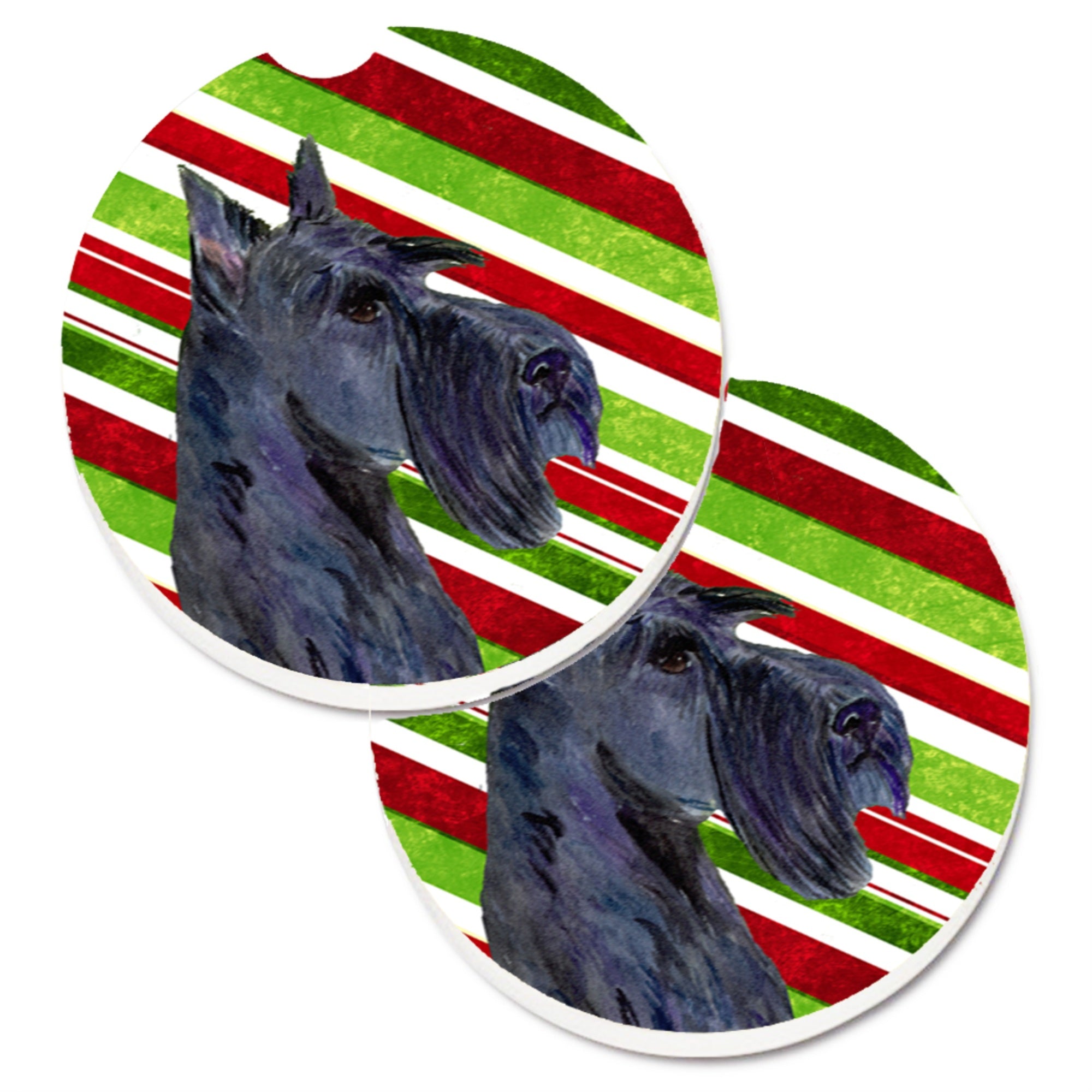 Carolines Treasures Scottish Terrier Candy Cane Holiday Christmas Set of 2 Cup Holder Car Coasters SS4598CARC2.56 Multicolor