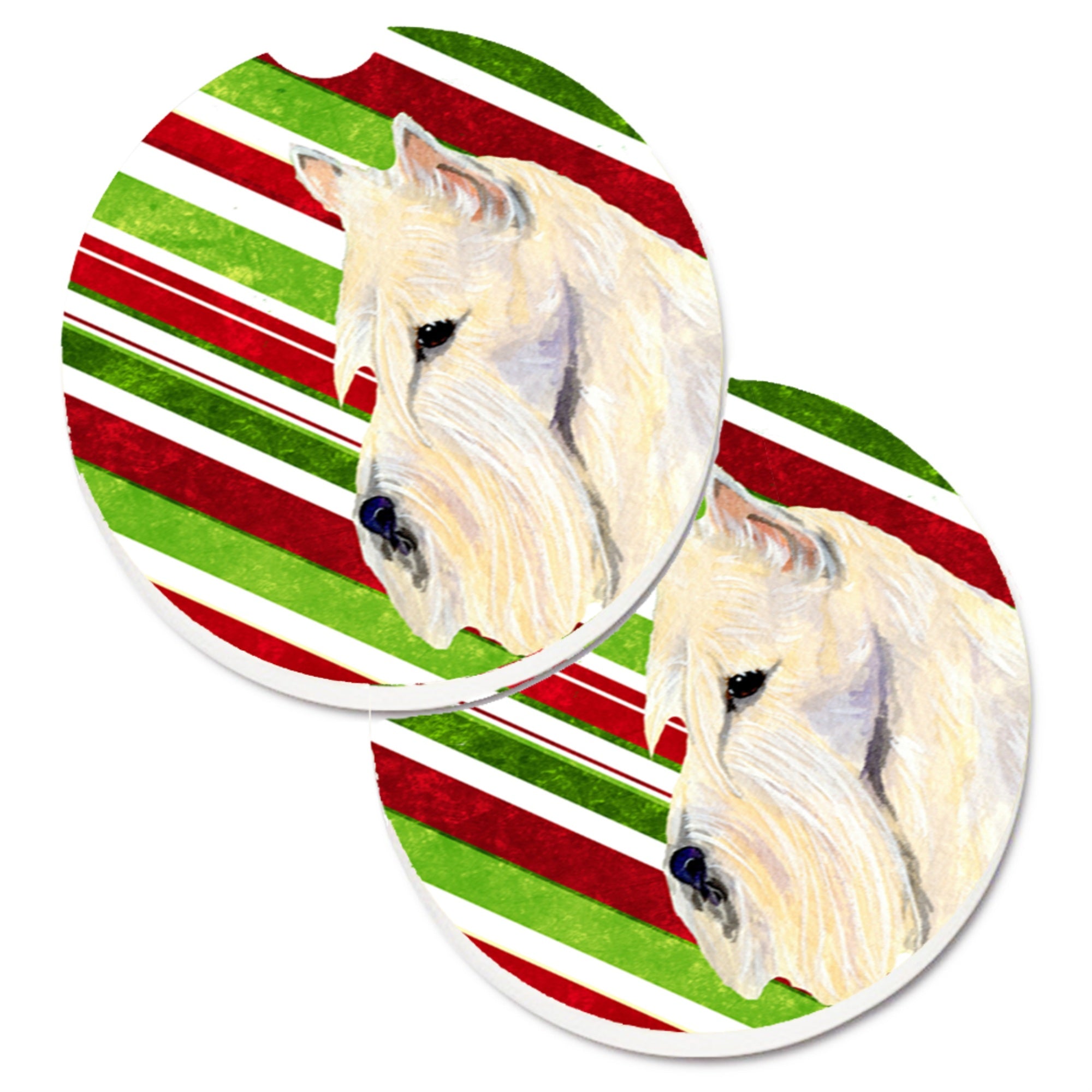 Carolines Treasures Scottish Terrier Candy Cane Holiday Christmas Set of 2 Cup Holder Car Coasters SS4599CARC2.56 Multicolor