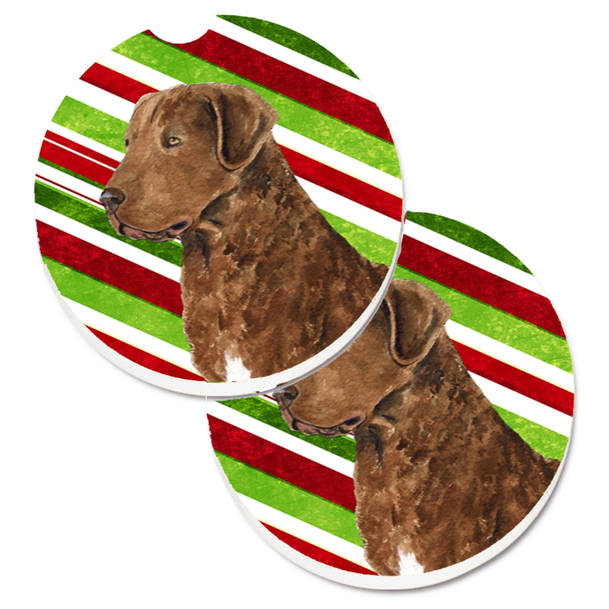 Carolines Treasures Chesapeake Bay Retriever Candy Cane Holiday Christmas Set of 2 Cup Holder Car Coasters SS4600CARC2.56 Multi