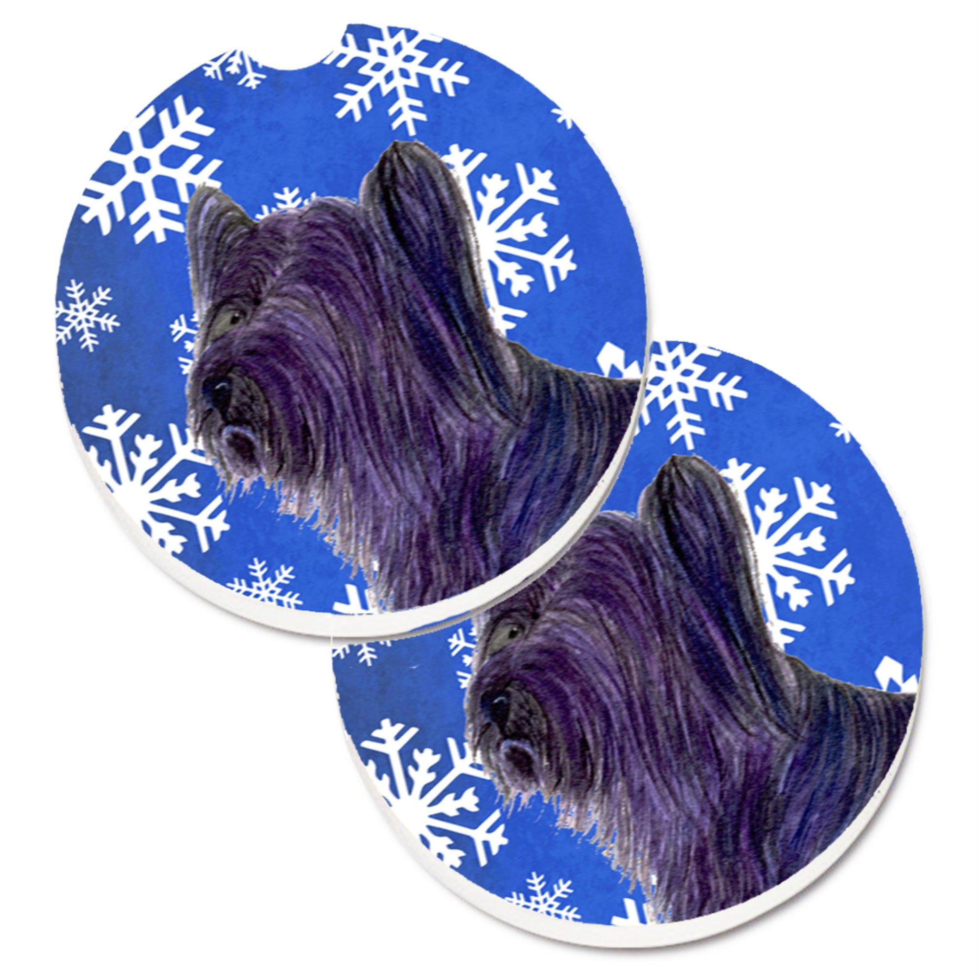 Carolines Treasures Skye Terrier Winter Snowflakes Holiday Set of 2 Cup Holder Car Coasters SS4601CARC2.56 Multicolor
