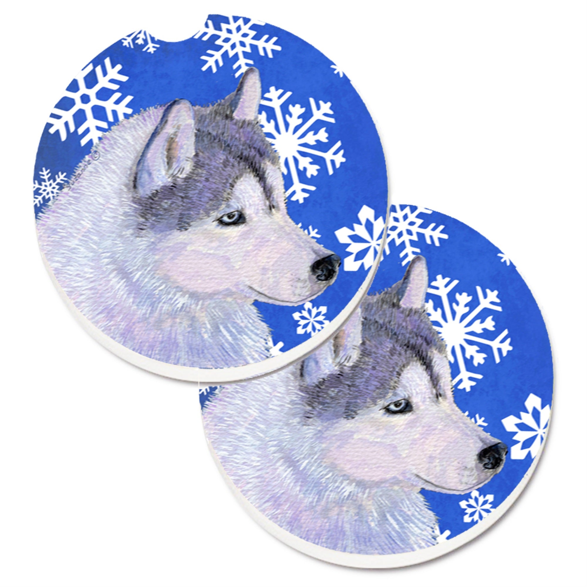 Carolines Treasures Siberian Husky Winter Snowflakes Holiday Set of 2 Cup Holder Car Coasters SS4602CARC2.56 Multicolor
