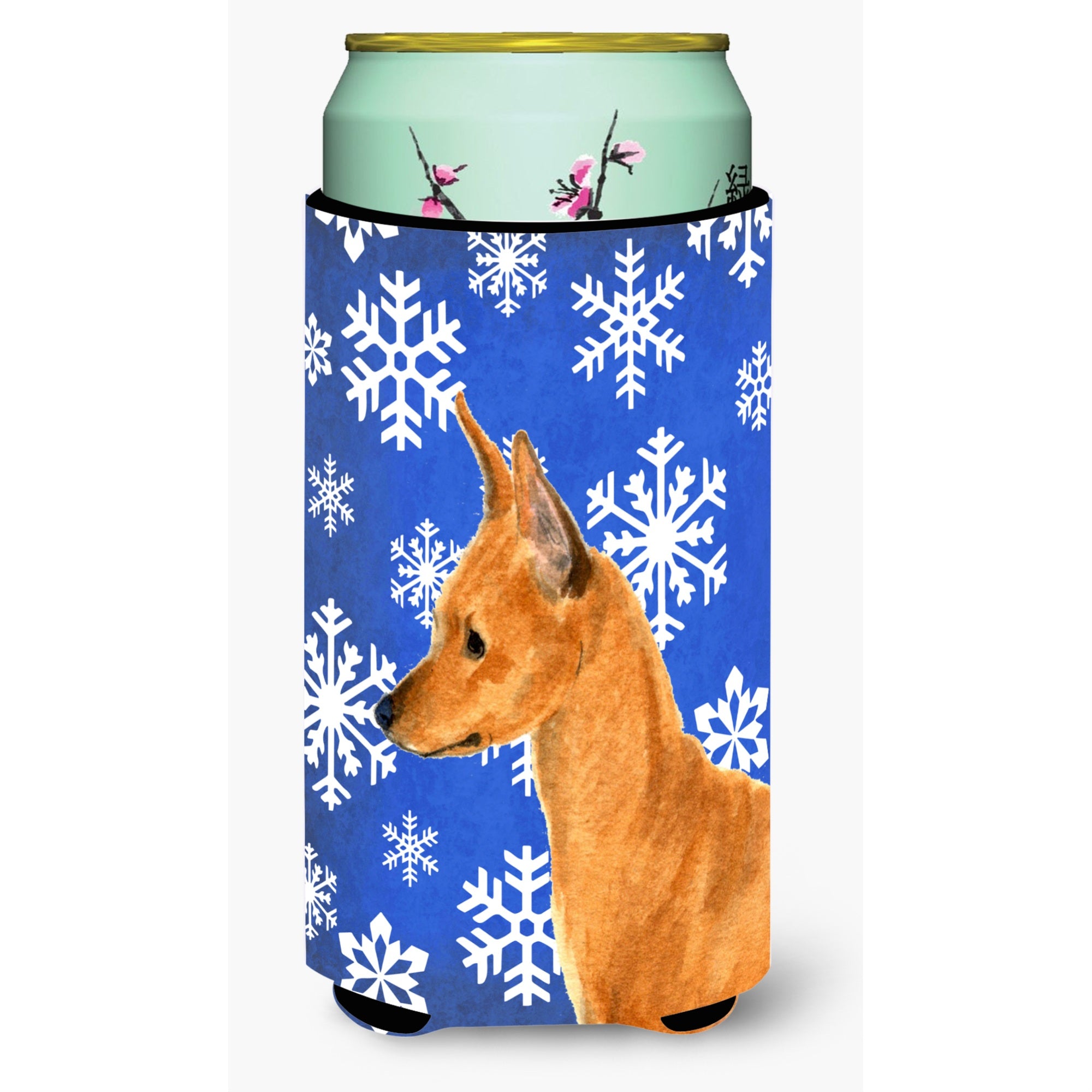 Min Pin Winter Snowflakes Holiday  Tall Boy Beverage Insulator Beverage Insulator Hugger