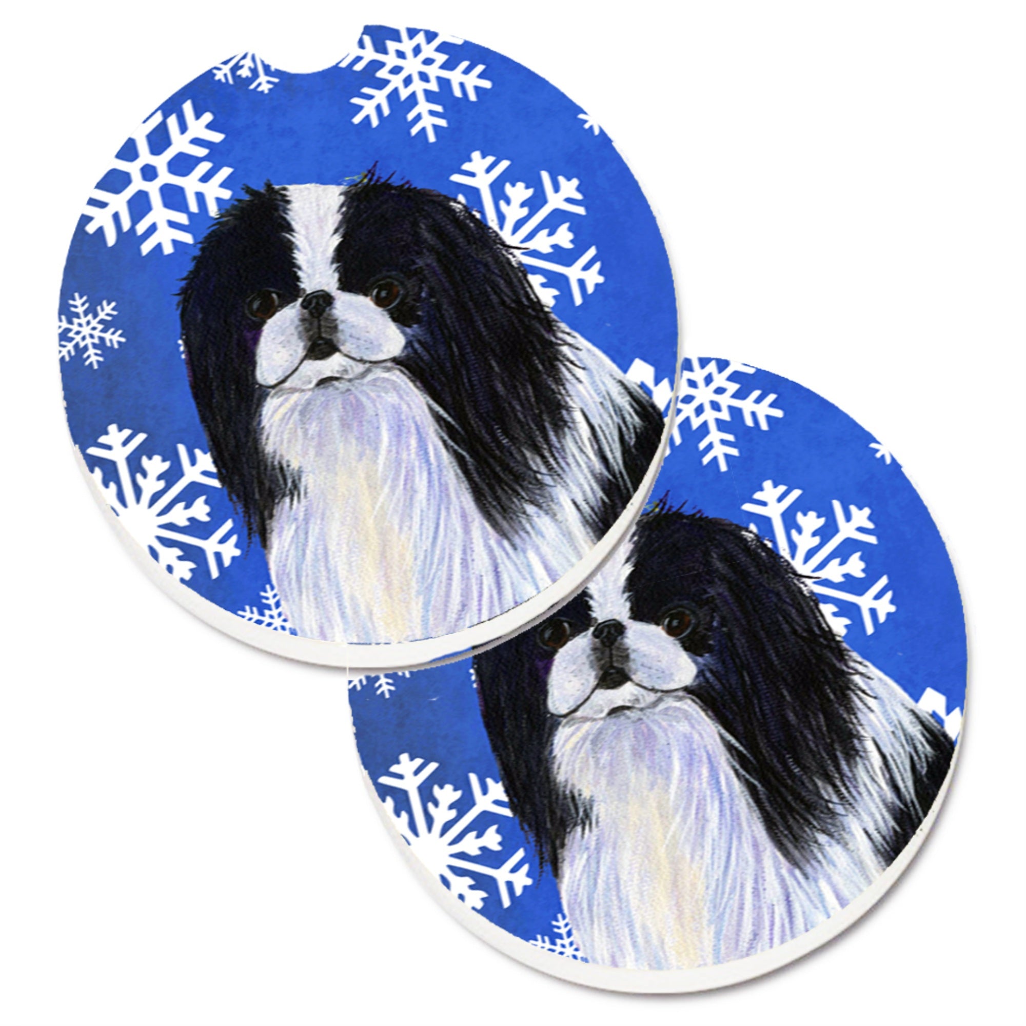 Carolines Treasures Japanese Chin Winter Snowflakes Holiday Set of 2 Cup Holder Car Coasters SS4605CARC2.56 Multicolor