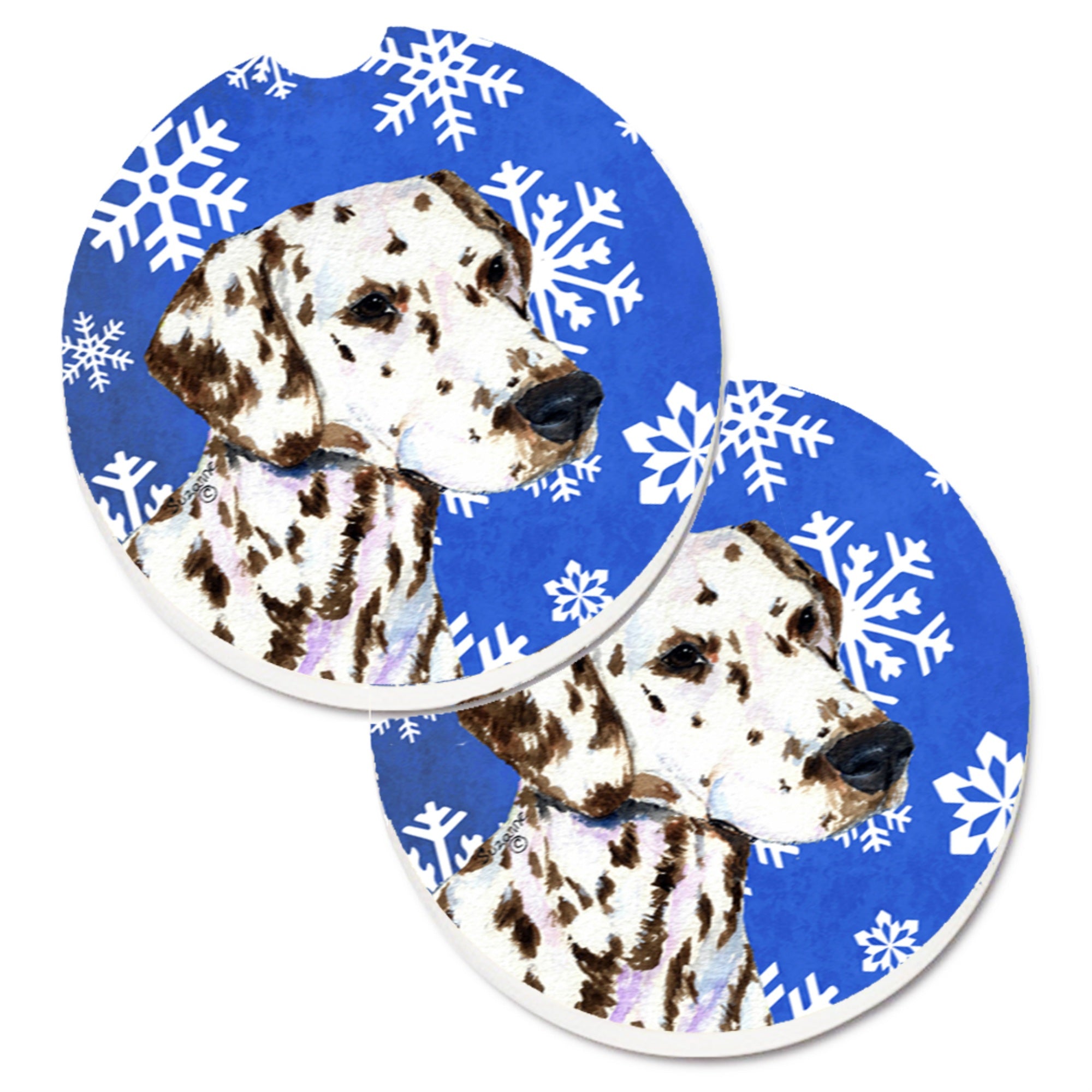 Carolines Treasures Dalmatian Winter Snowflakes Holiday Set of 2 Cup Holder Car Coasters SS4607CARC2.56 Multicolor