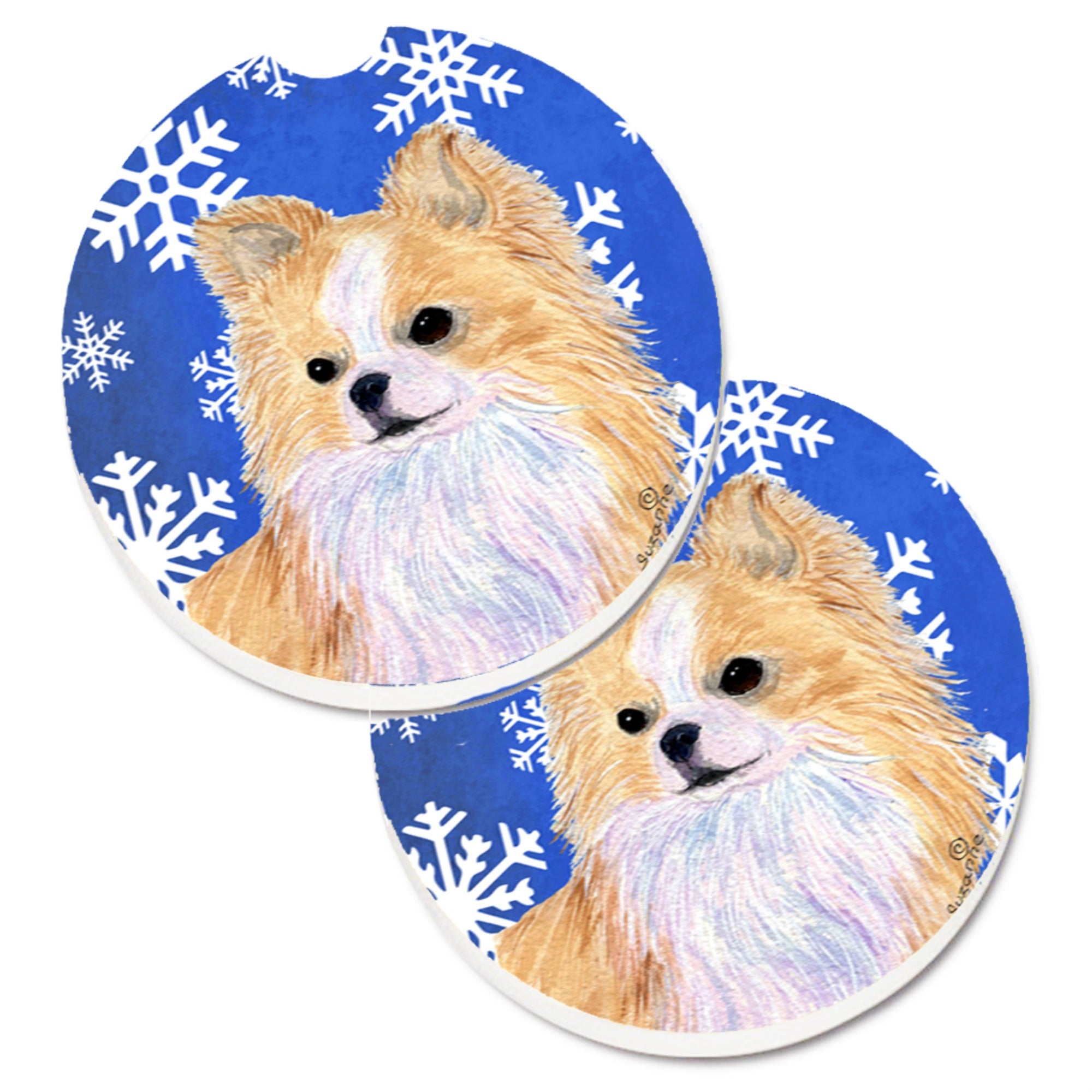 Carolines Treasures Chihuahua Winter Snowflakes Holiday Set of 2 Cup Holder Car Coasters SS4611CARC2.56 Multicolor