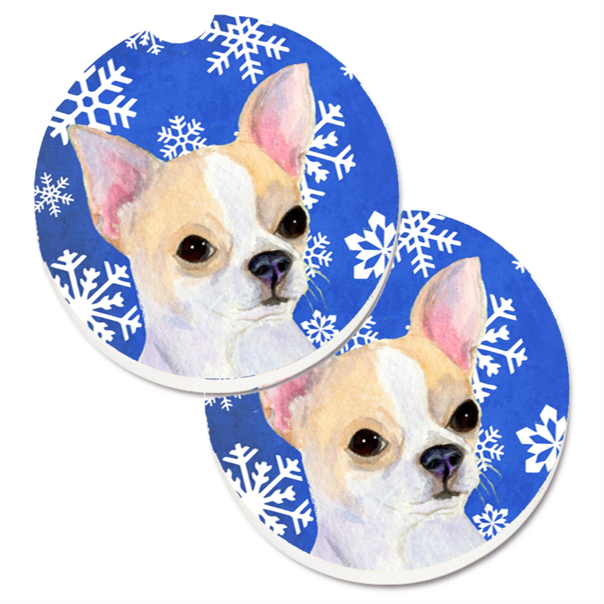 Carolines Treasures Chihuahua Winter Snowflakes Holiday Set of 2 Cup Holder Car Coasters SS4612CARC2.56 Multicolor