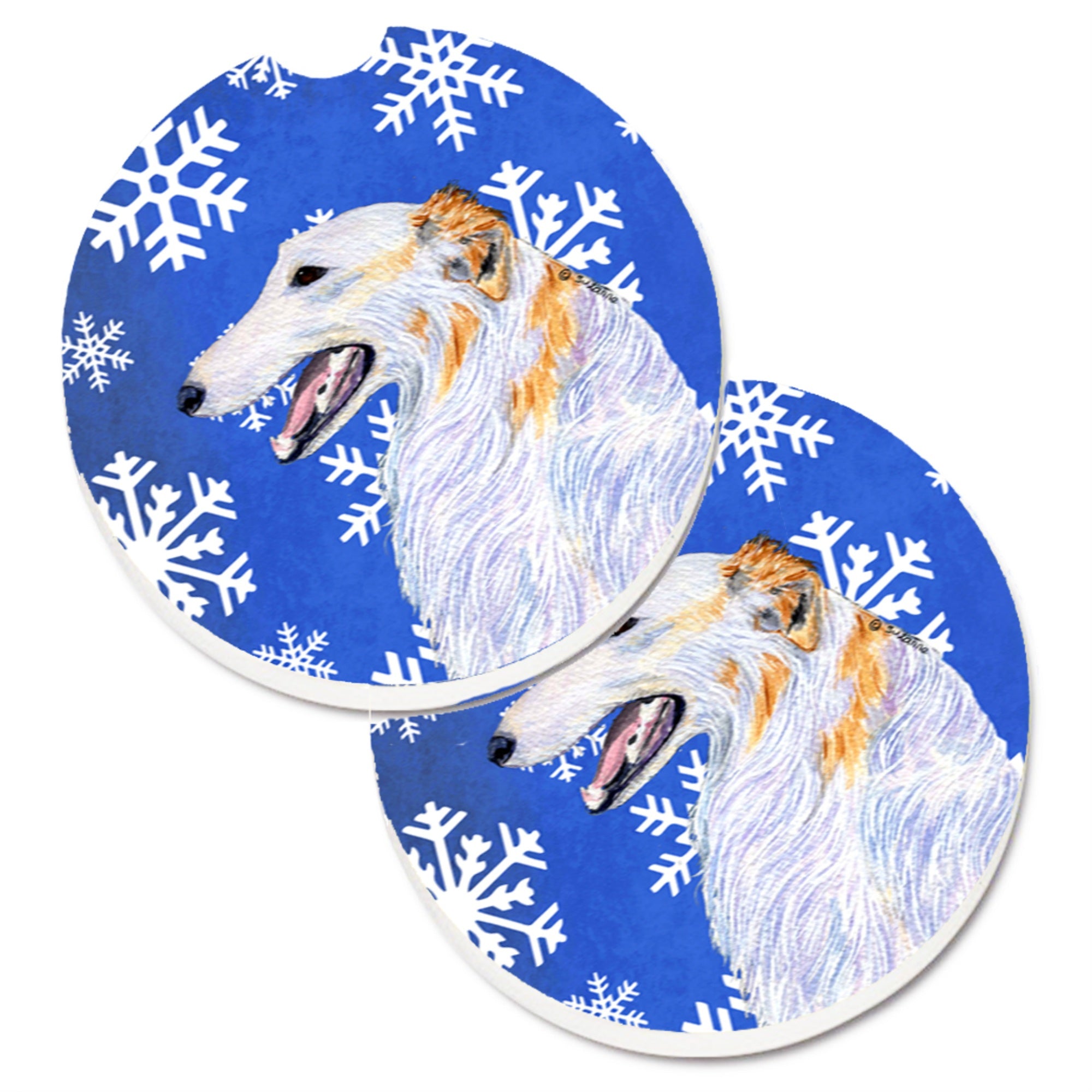 Carolines Treasures Borzoi Winter Snowflakes Holiday Set of 2 Cup Holder Car Coasters SS4613CARC2.56 Multicolor