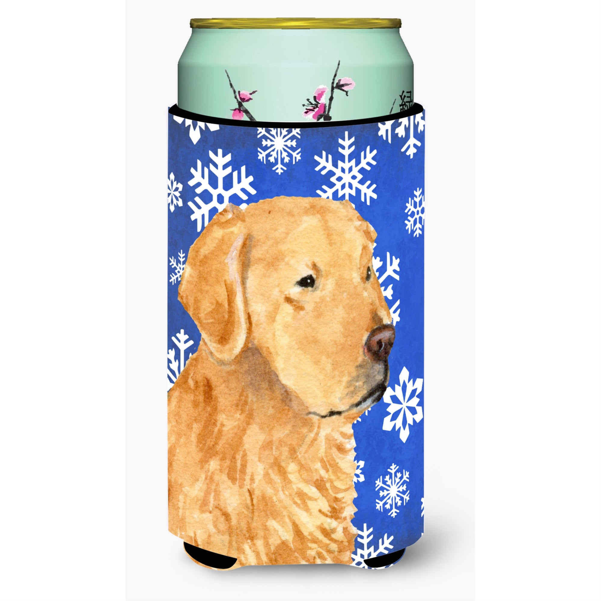 Golden Retriever Winter Snowflakes Holiday  Tall Boy Beverage Insulator Beverage Insulator Hugger