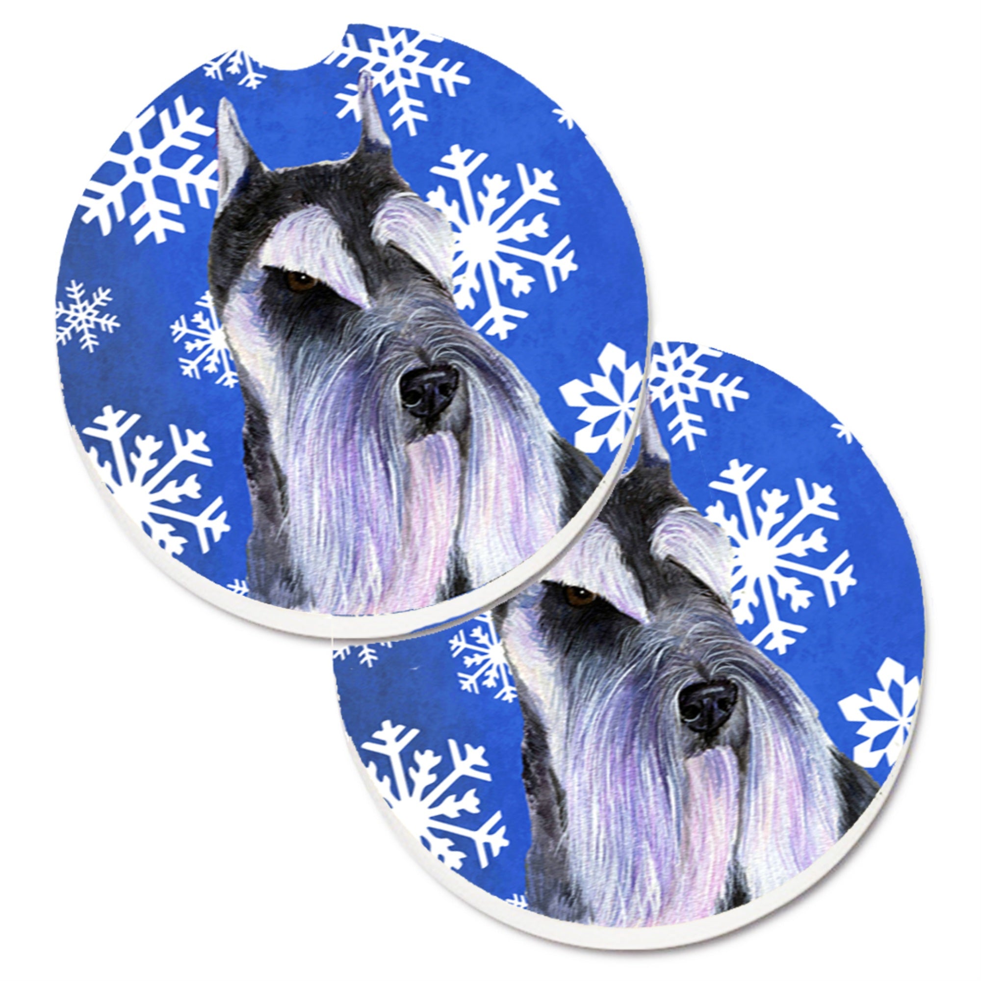Carolines Treasures Schnauzer Winter Snowflakes Holiday Set of 2 Cup Holder Car Coasters SS4615CARC2.56 Multicolor