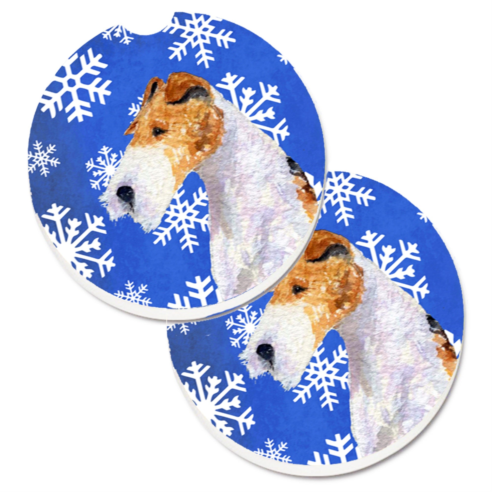 Carolines Treasures Fox Terrier Winter Snowflakes Holiday Set of 2 Cup Holder Car Coasters SS4616CARC2.56 Multicolor