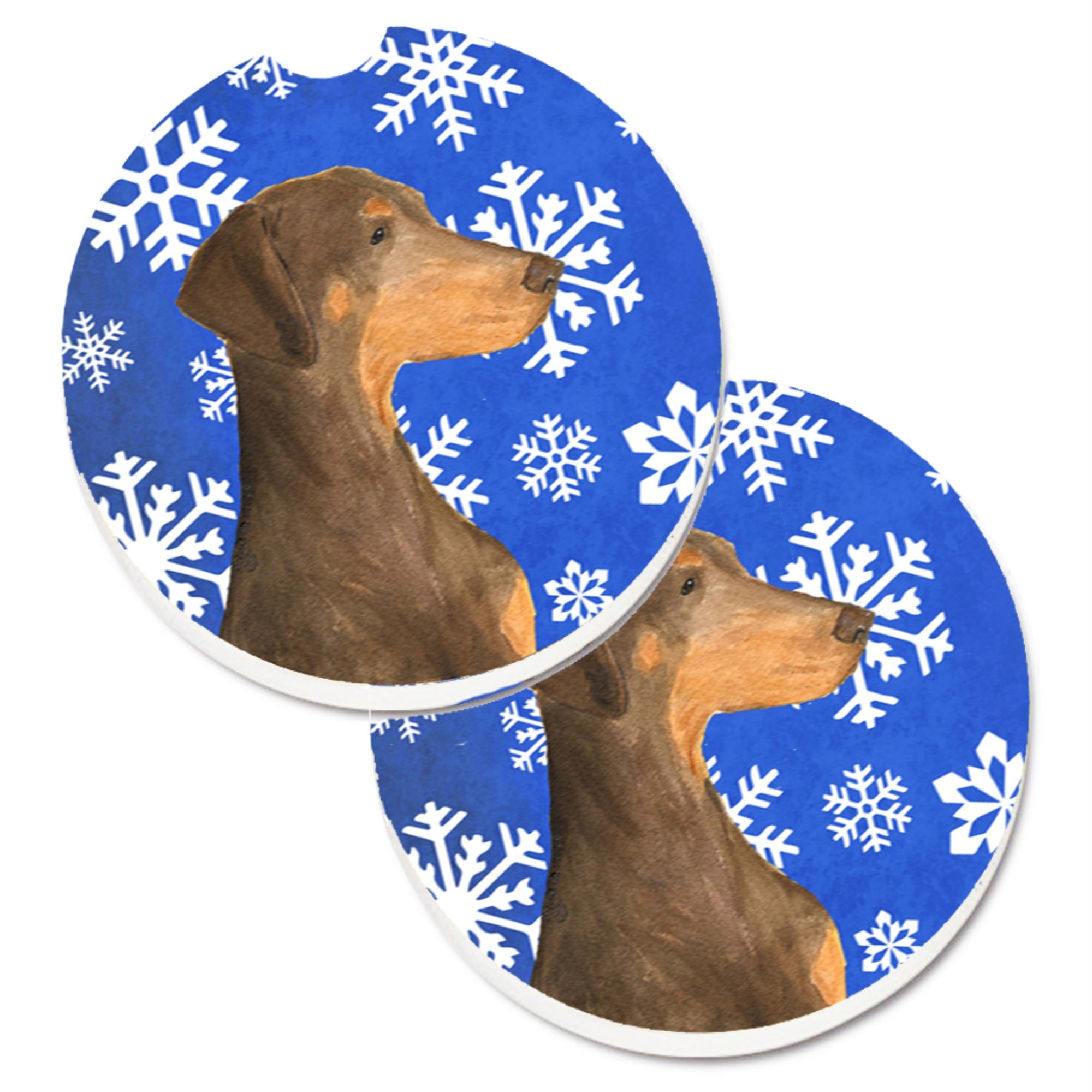 Carolines Treasures Doberman Winter Snowflakes Holiday Set of 2 Cup Holder Car Coasters SS4617CARC2.56 Multicolor