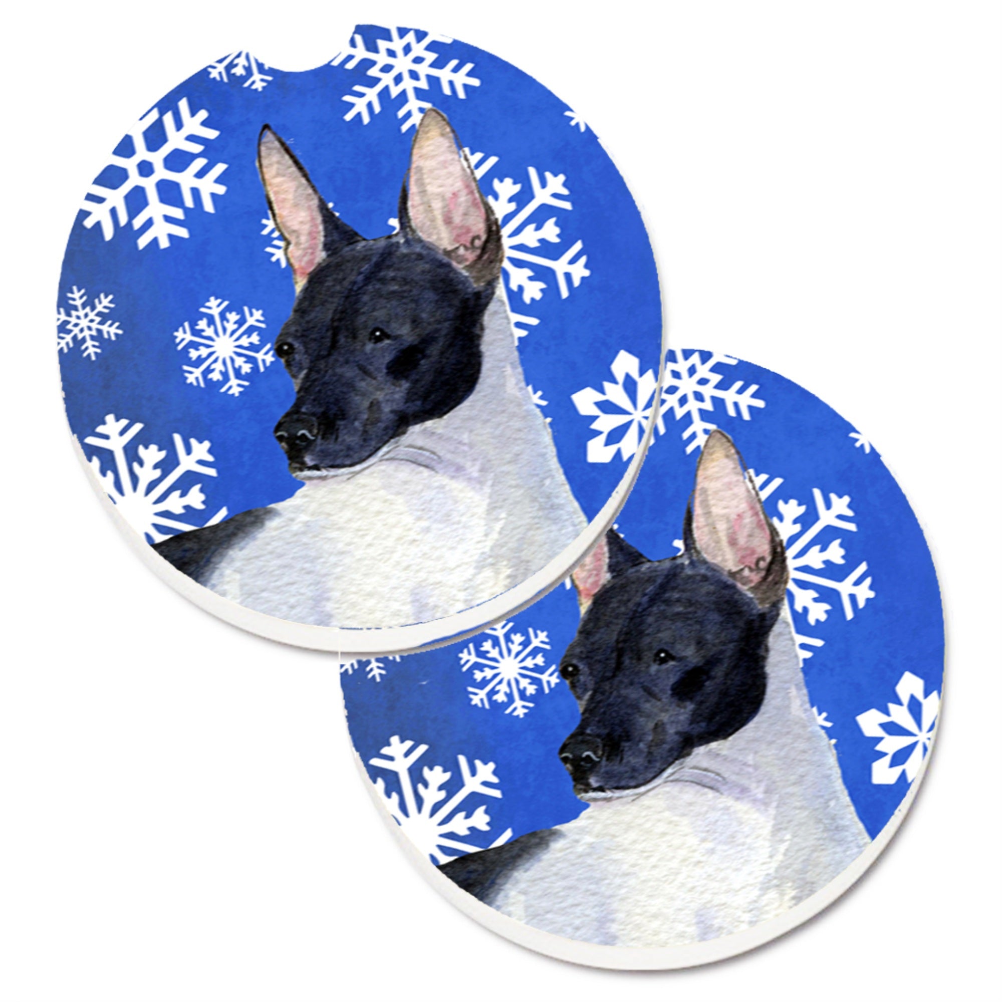 Carolines Treasures Rat Terrier Winter Snowflakes Holiday Set of 2 Cup Holder Car Coasters SS4618CARC2.56 Multicolor