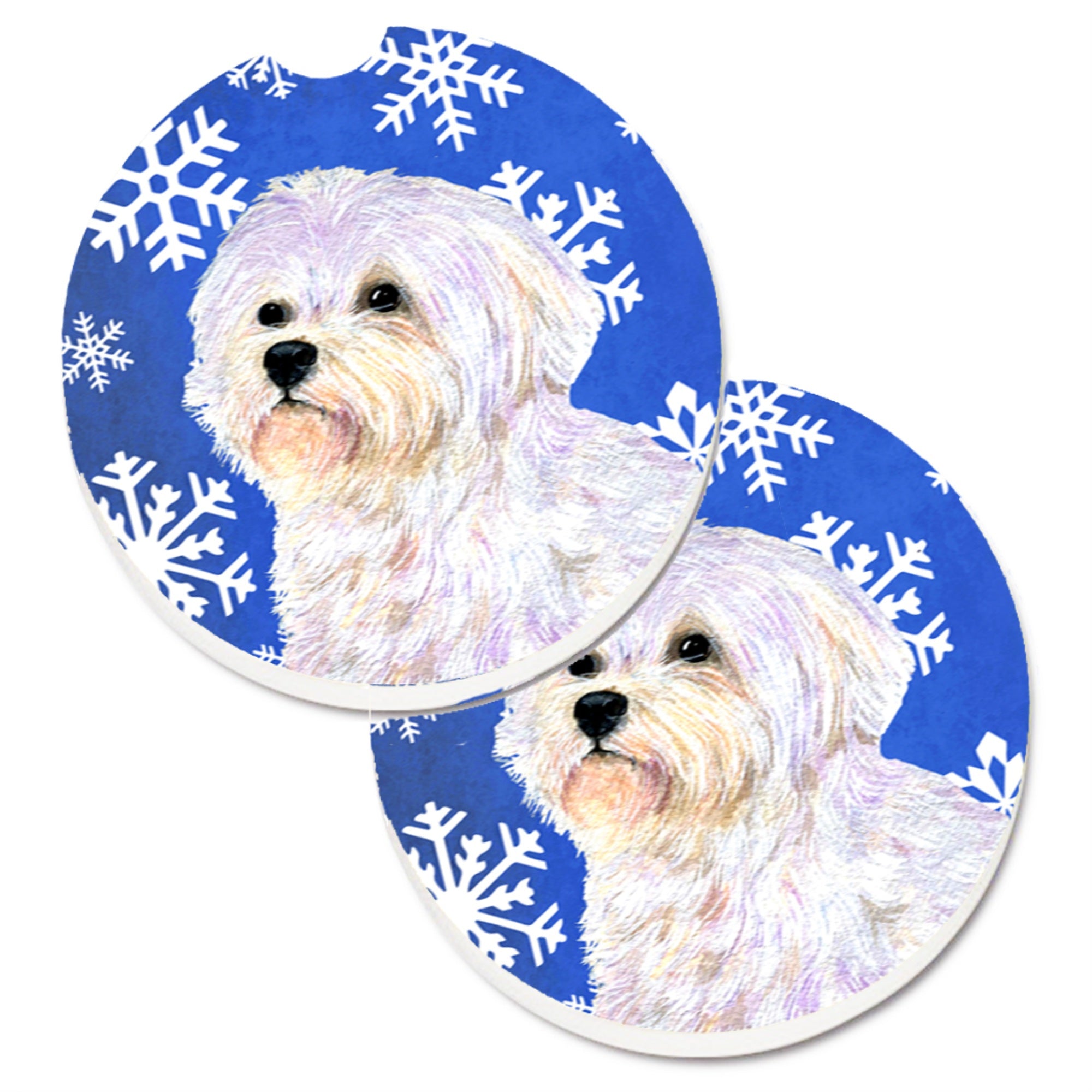 Carolines Treasures Maltese Winter Snowflakes Holiday Set of 2 Cup Holder Car Coasters SS4619CARC2.56 Multicolor