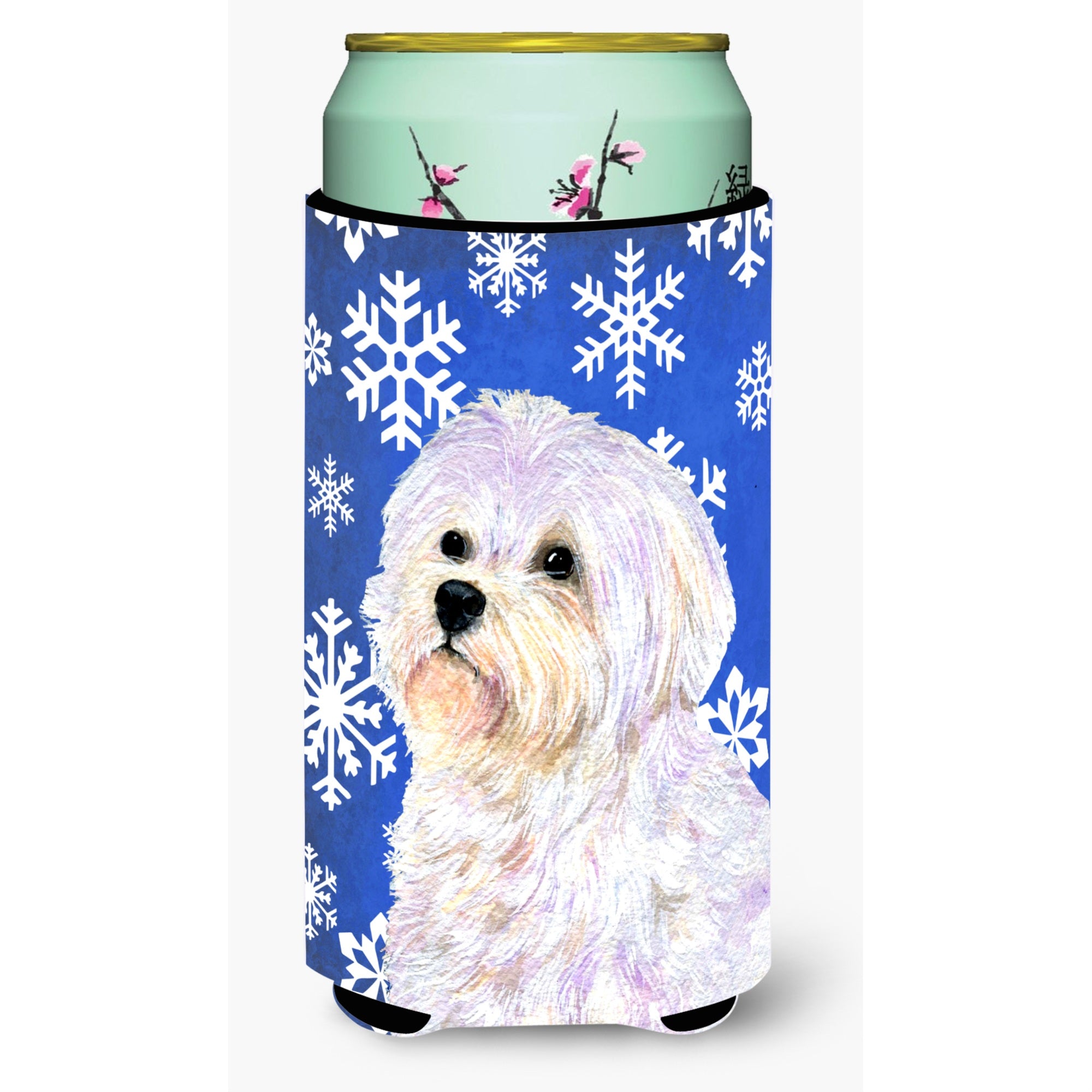 Maltese Winter Snowflakes Holiday  Tall Boy Beverage Insulator Beverage Insulator Hugger