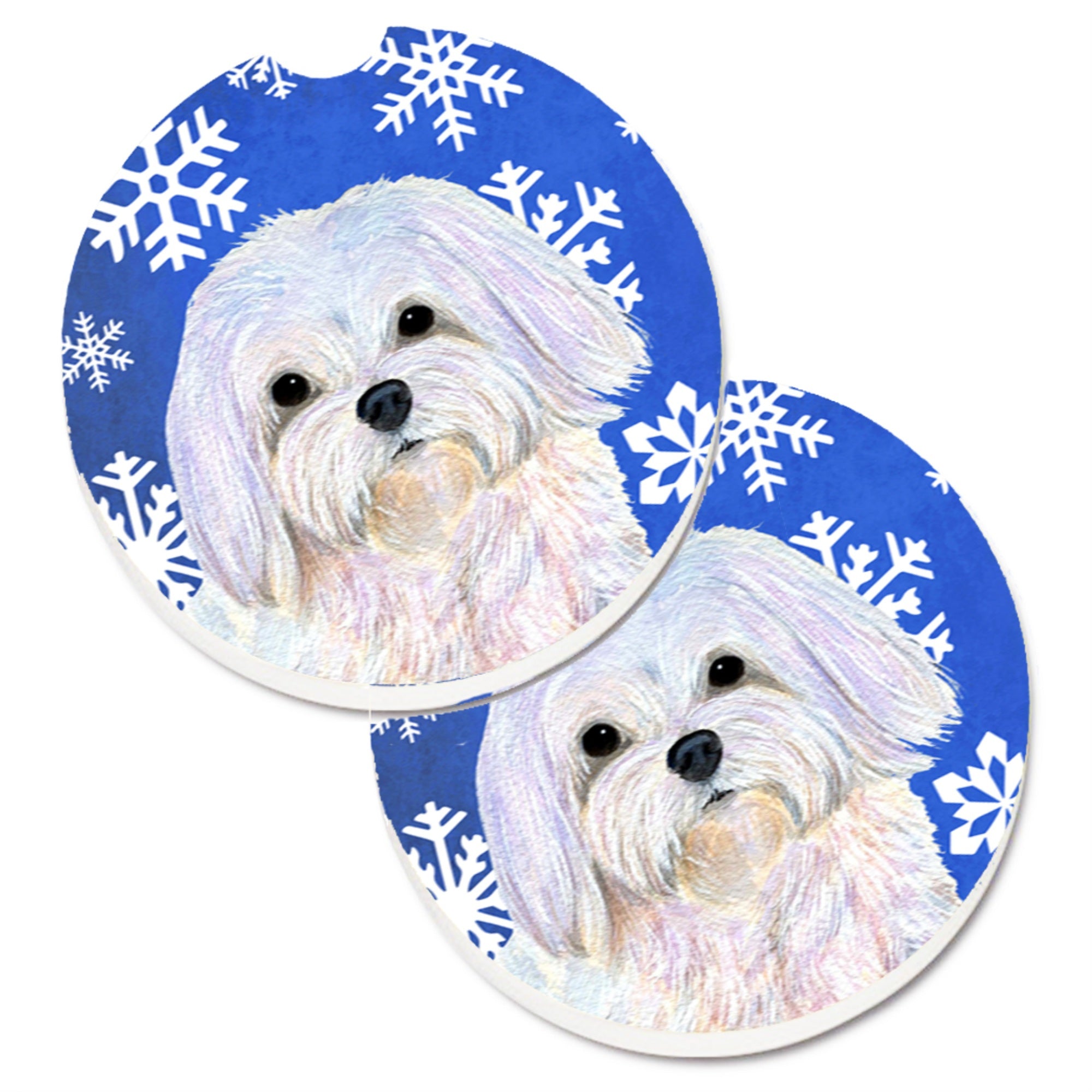 Carolines Treasures Maltese Winter Snowflakes Holiday Set of 2 Cup Holder Car Coasters SS4620CARC2.56 Multicolor