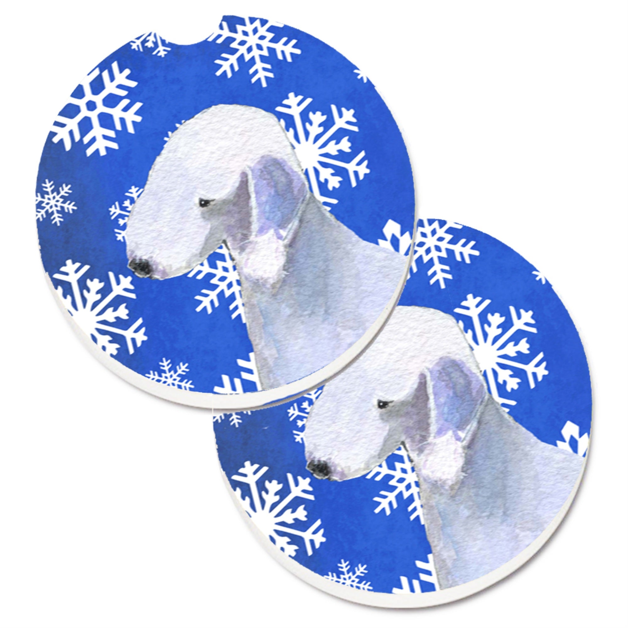 Carolines Treasures Bedlington Terrier Winter Snowflakes Holiday Set of 2 Cup Holder Car Coasters SS4621CARC2.56 Multicolor