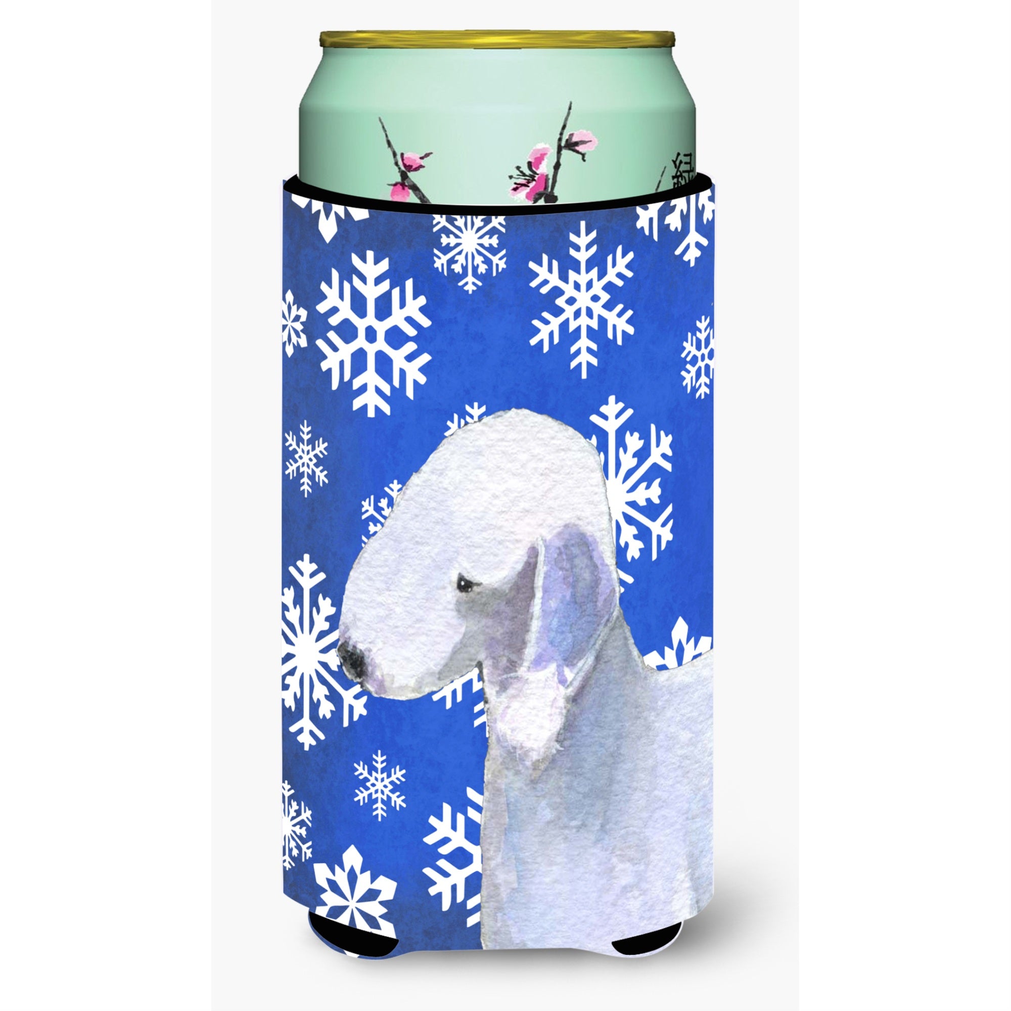 Bedlington Terrier Winter Snowflakes Holiday  Tall Boy Beverage Insulator Beverage Insulator Hugger