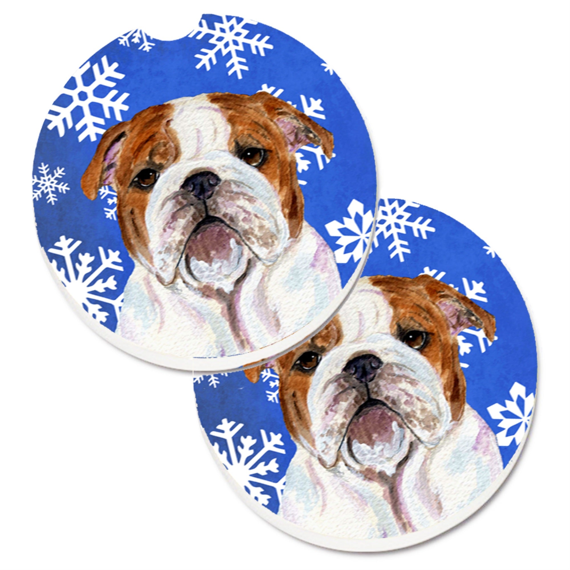 Carolines Treasures Bulldog English Winter Snowflakes Holiday Set of 2 Cup Holder Car Coasters SS4622CARC2.56 Multicolor