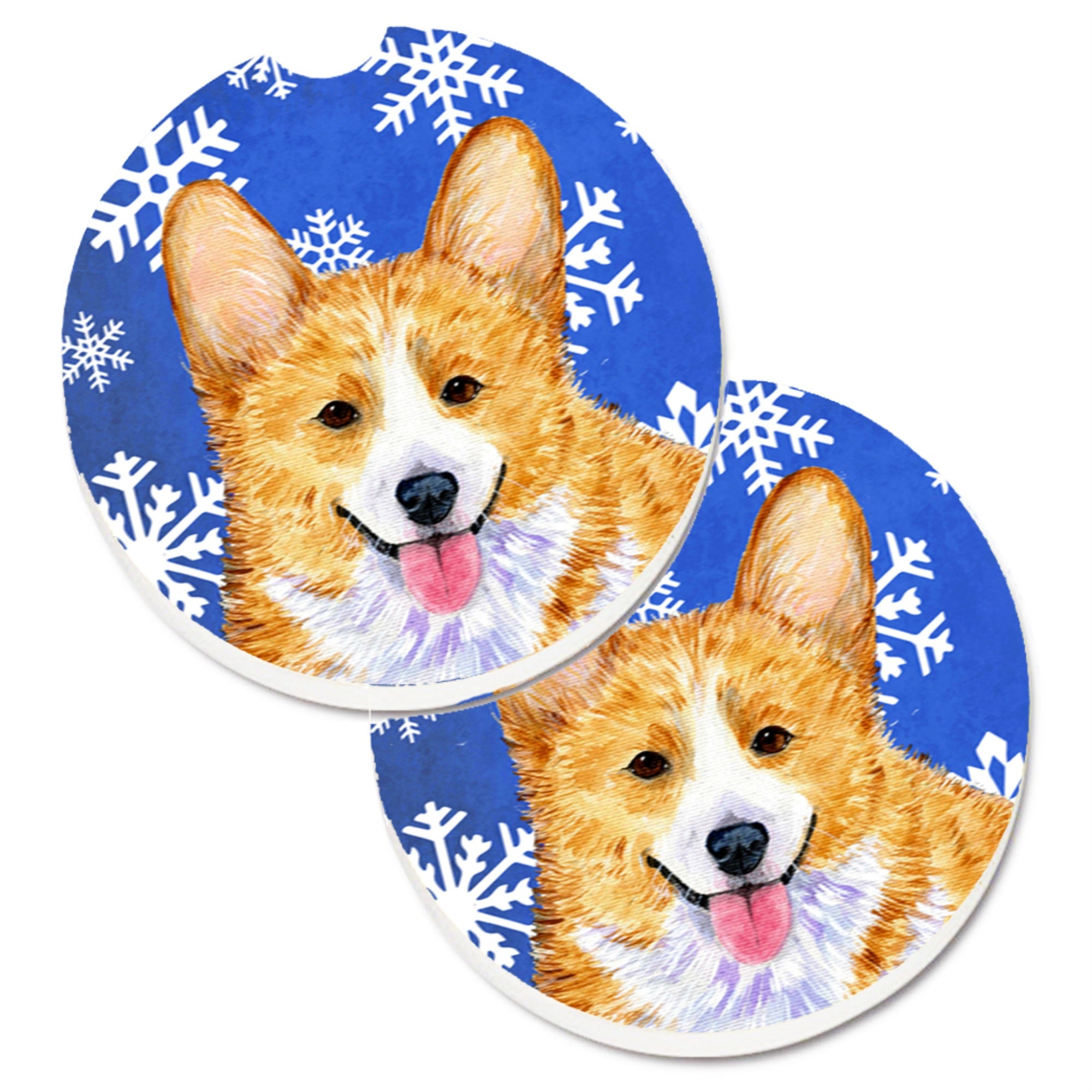 Carolines Treasures Corgi Winter Snowflakes Holiday Set of 2 Cup Holder Car Coasters SS4624CARC2.56 Multicolor
