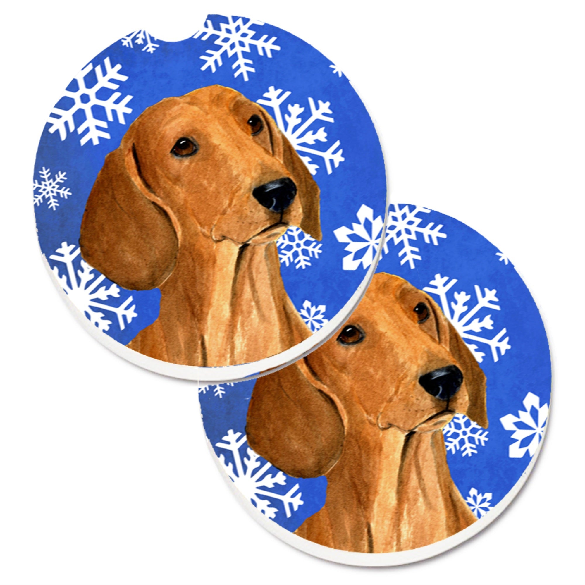 Carolines Treasures Dachshund Winter Snowflakes Holiday Set of 2 Cup Holder Car Coasters SS4625CARC2.56 Multicolor