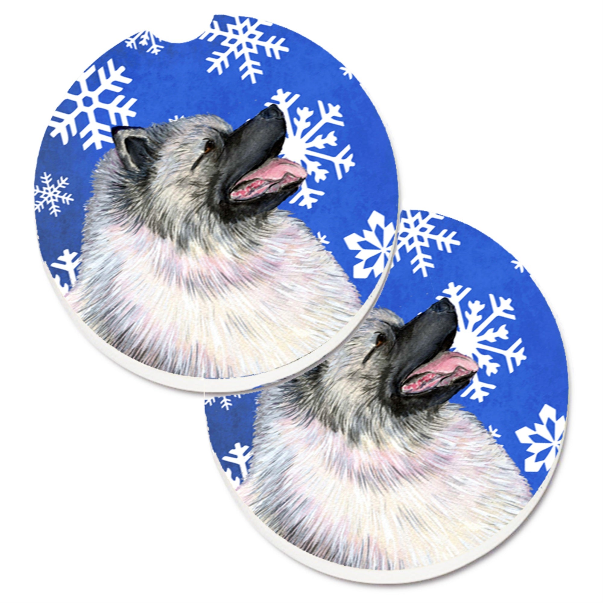 'Caroline'S Treasures Keeshond Winter Snowflakes Holiday Set Of 2 Cup Holder Car Coasters Ss4626Carc, 2.56, Multicolor''