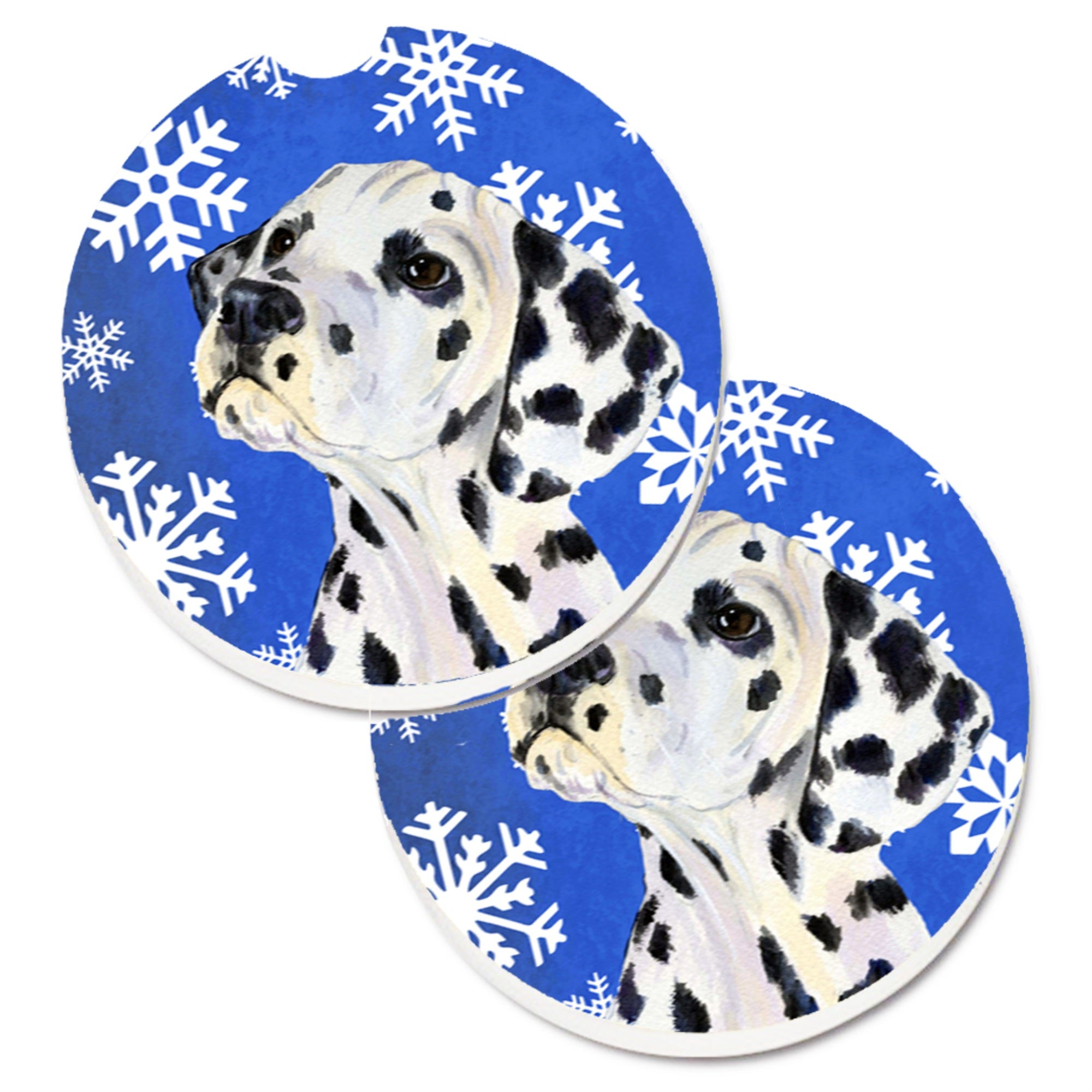 Carolines Treasures Dalmatian Winter Snowflakes Holiday Set of 2 Cup Holder Car Coasters SS4630CARC2.56 Multicolor