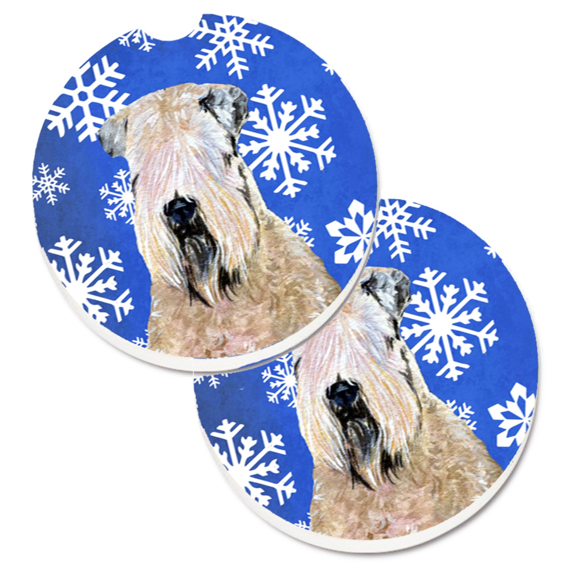 Carolines Treasures Wheaten Terrier Soft Coated Winter Snowflakes Holiday Set of 2 Cup Holder Car Coasters SS4631CARC2.56 Multi