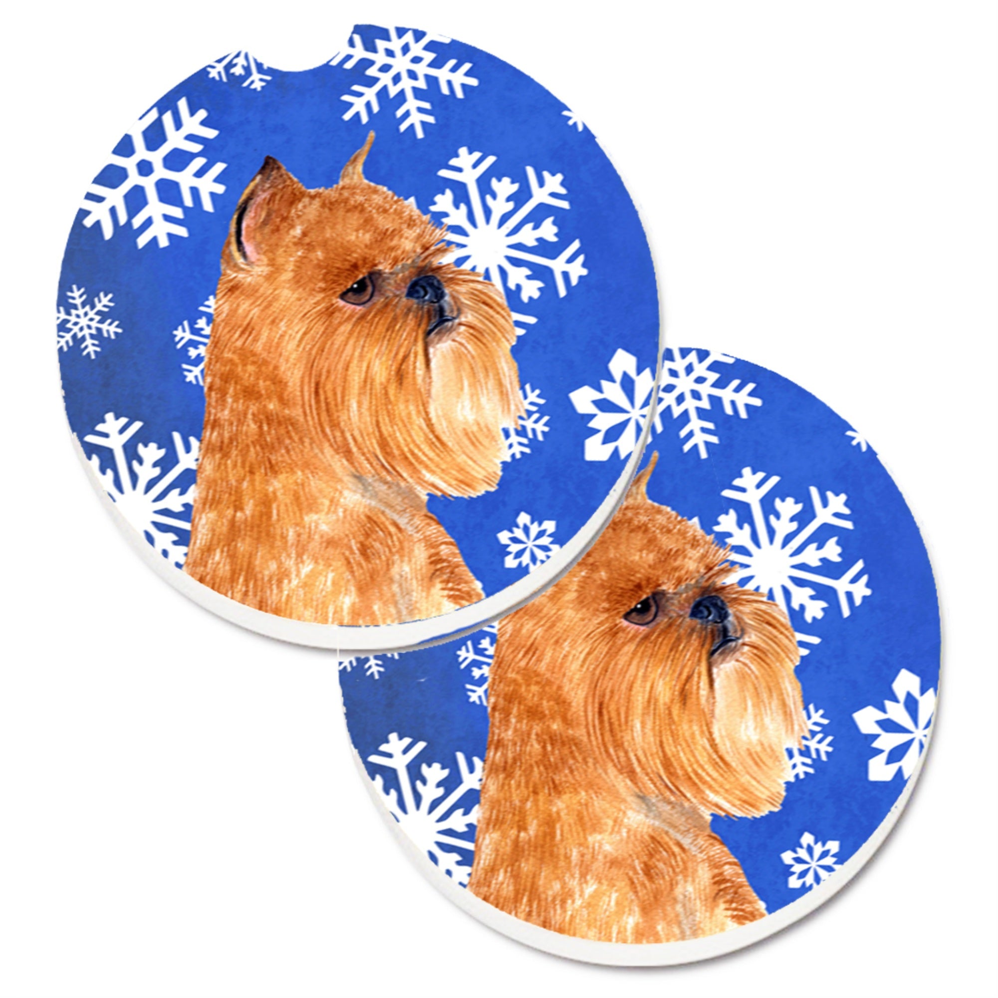 Carolines Treasures Brussels Griffon Winter Snowflakes Holiday Set of 2 Cup Holder Car Coasters SS4632CARC2.56 Multicolor