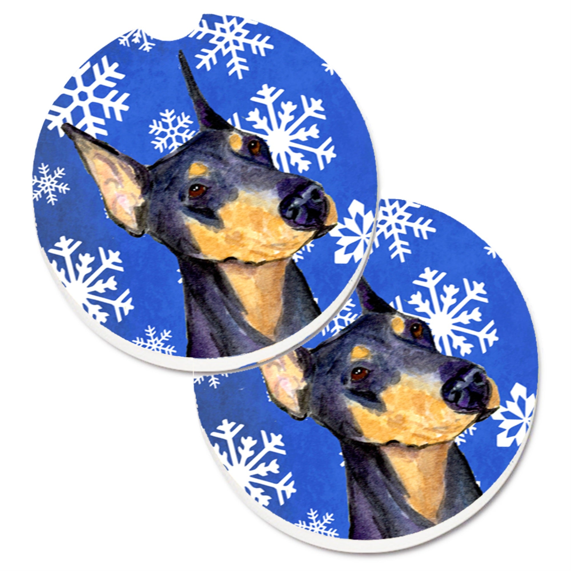Carolines Treasures Doberman Winter Snowflakes Holiday Set of 2 Cup Holder Car Coasters SS4633CARC2.56 Multicolor