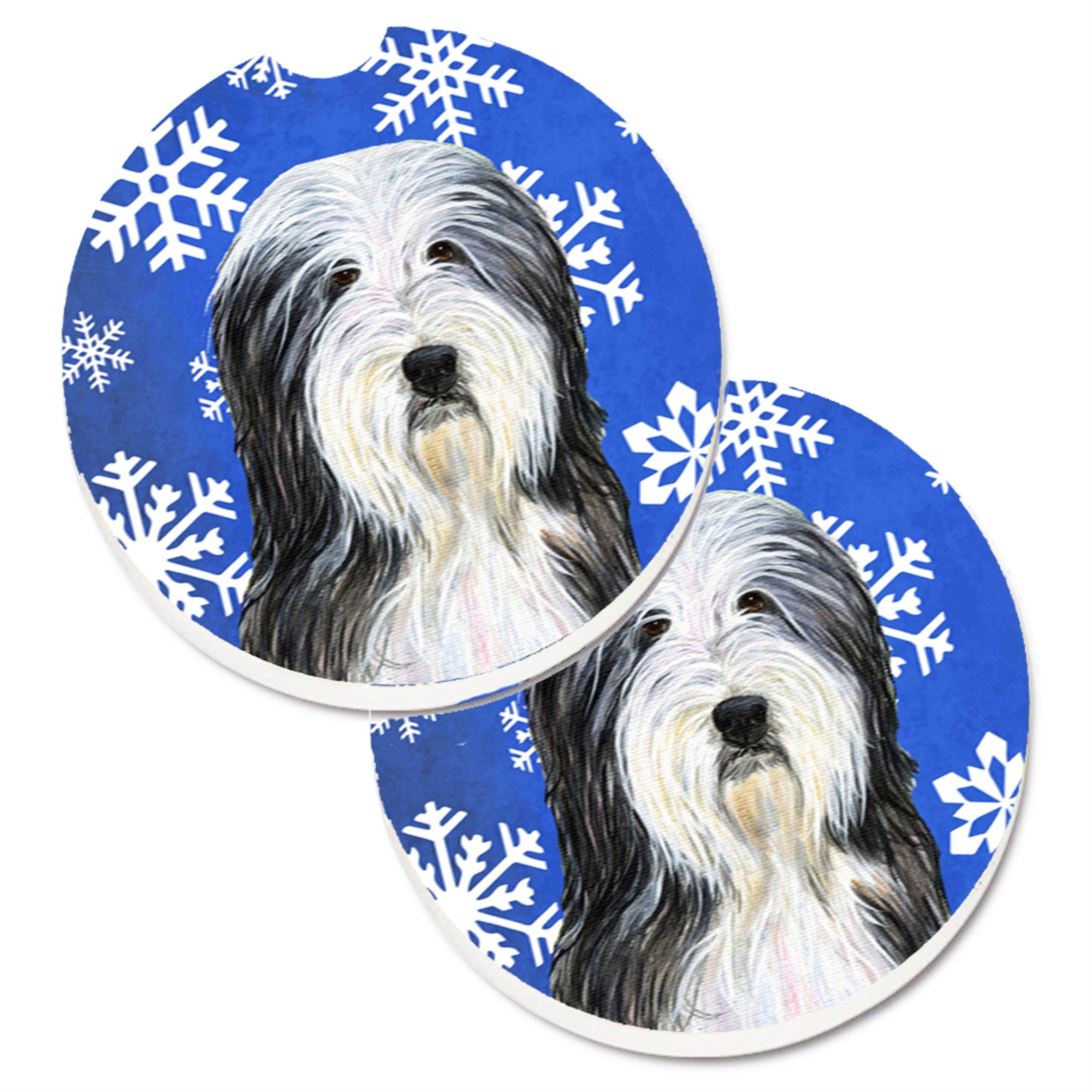 Carolines Treasures Bearded Collie Winter Snowflakes Holiday Set of 2 Cup Holder Car Coasters SS4635CARC2.56 Multicolor