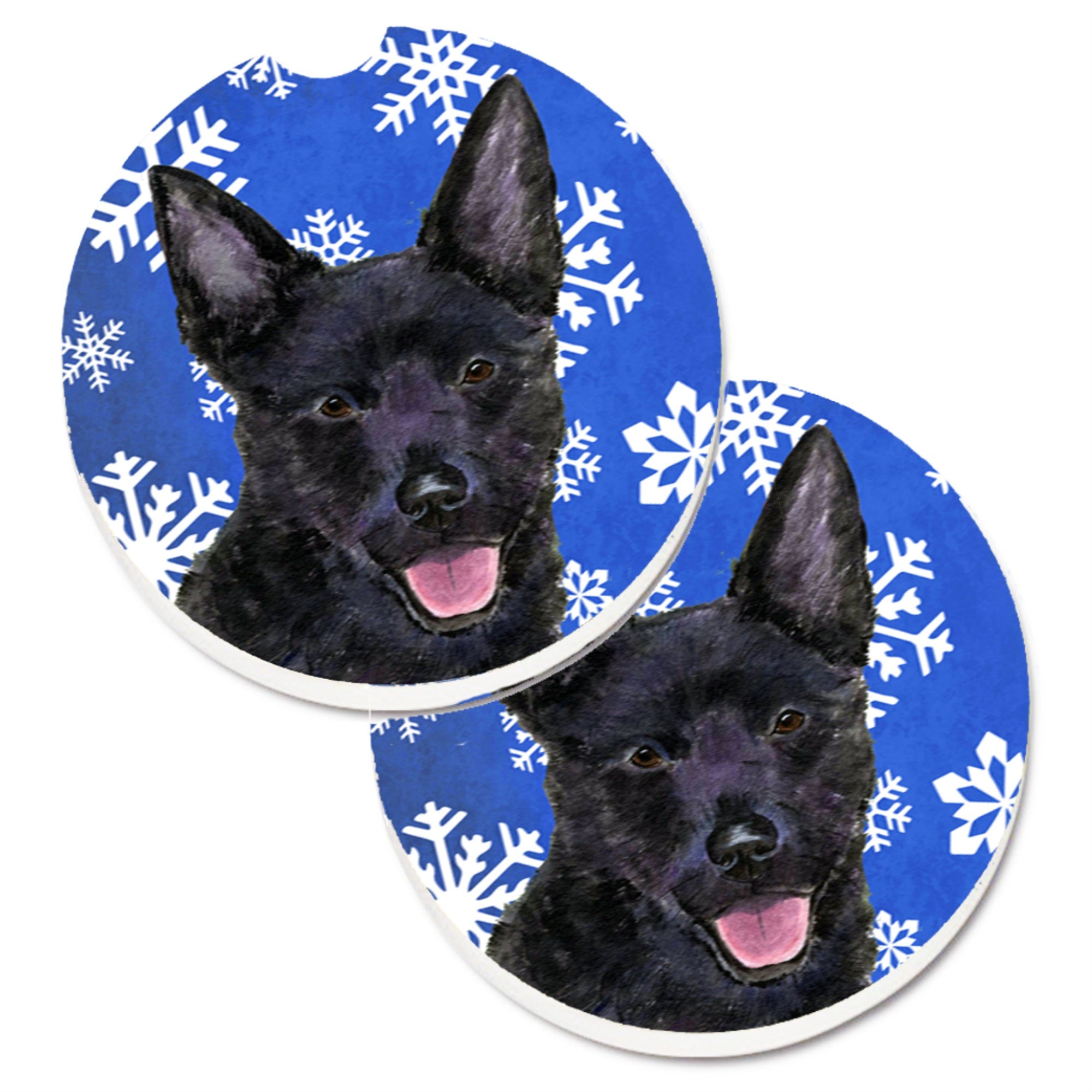 Carolines Treasures Australian Kelpie Winter Snowflakes Holiday Set of 2 Cup Holder Car Coasters SS4636CARC2.56 Multicolor