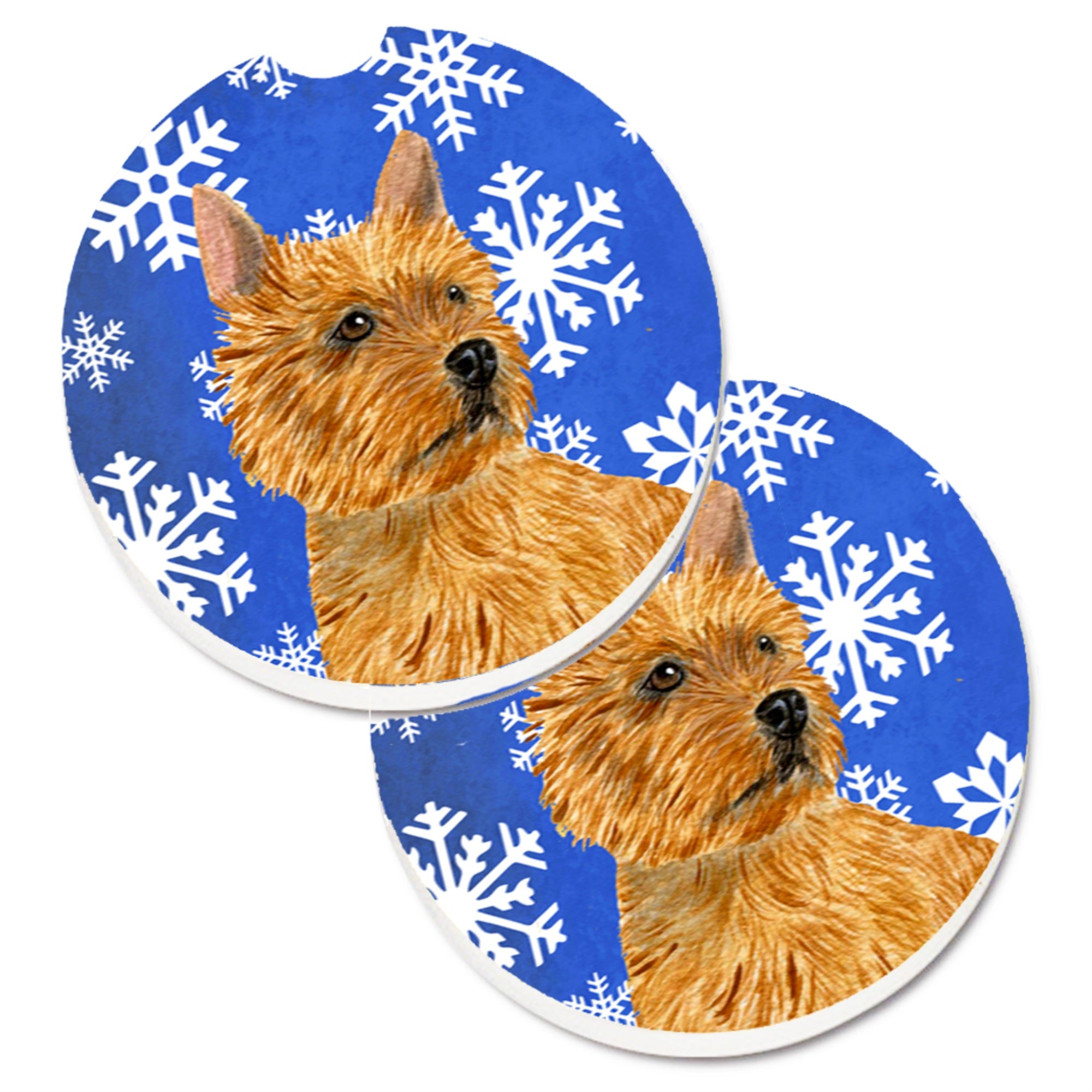 Carolines Treasures Norwich Terrier Winter Snowflakes Holiday Set of 2 Cup Holder Car Coasters SS4637CARC2.56 Multicolor