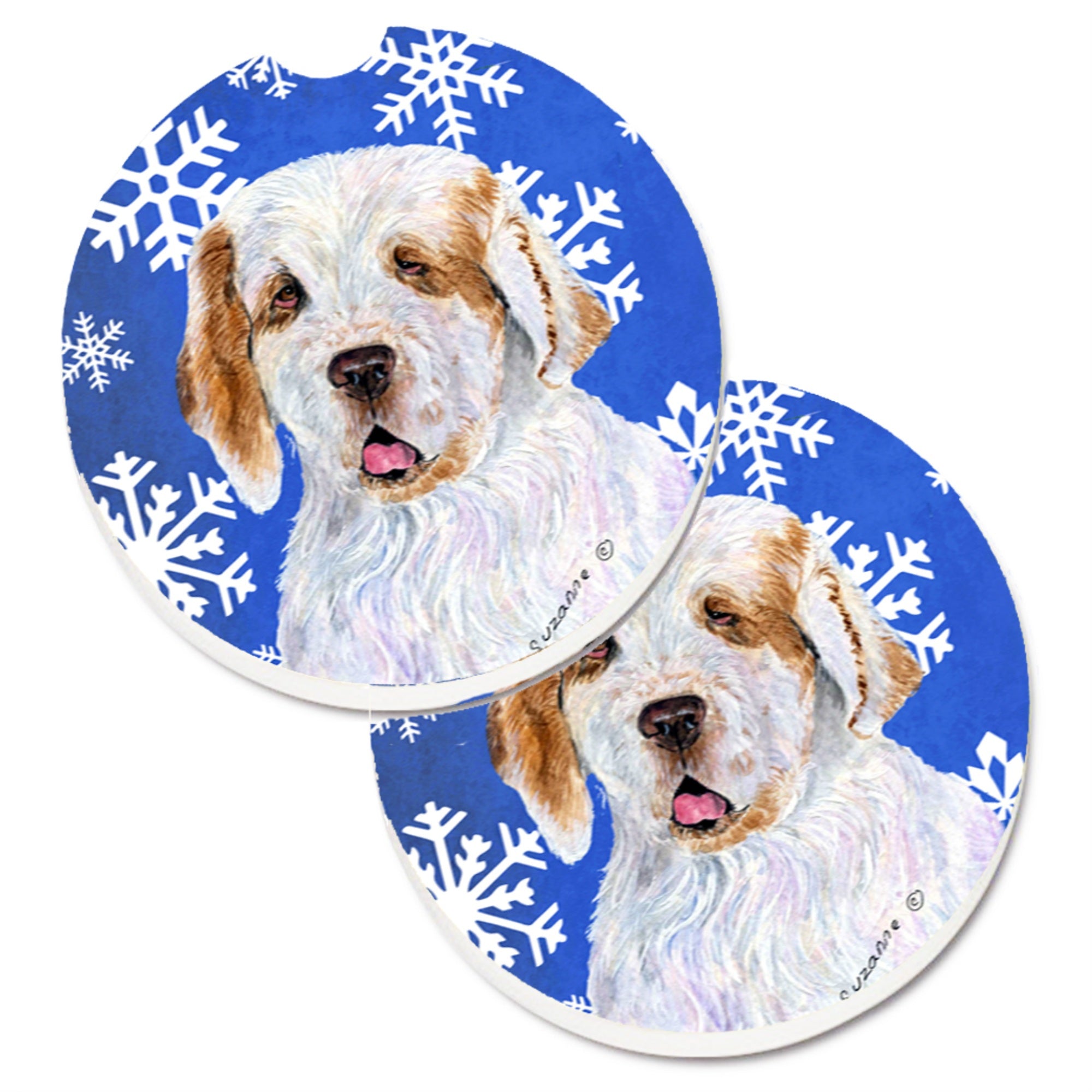 Carolines Treasures Clumber Spaniel Winter Snowflakes Holiday Set of 2 Cup Holder Car Coasters SS4638CARC2.56 Multicolor