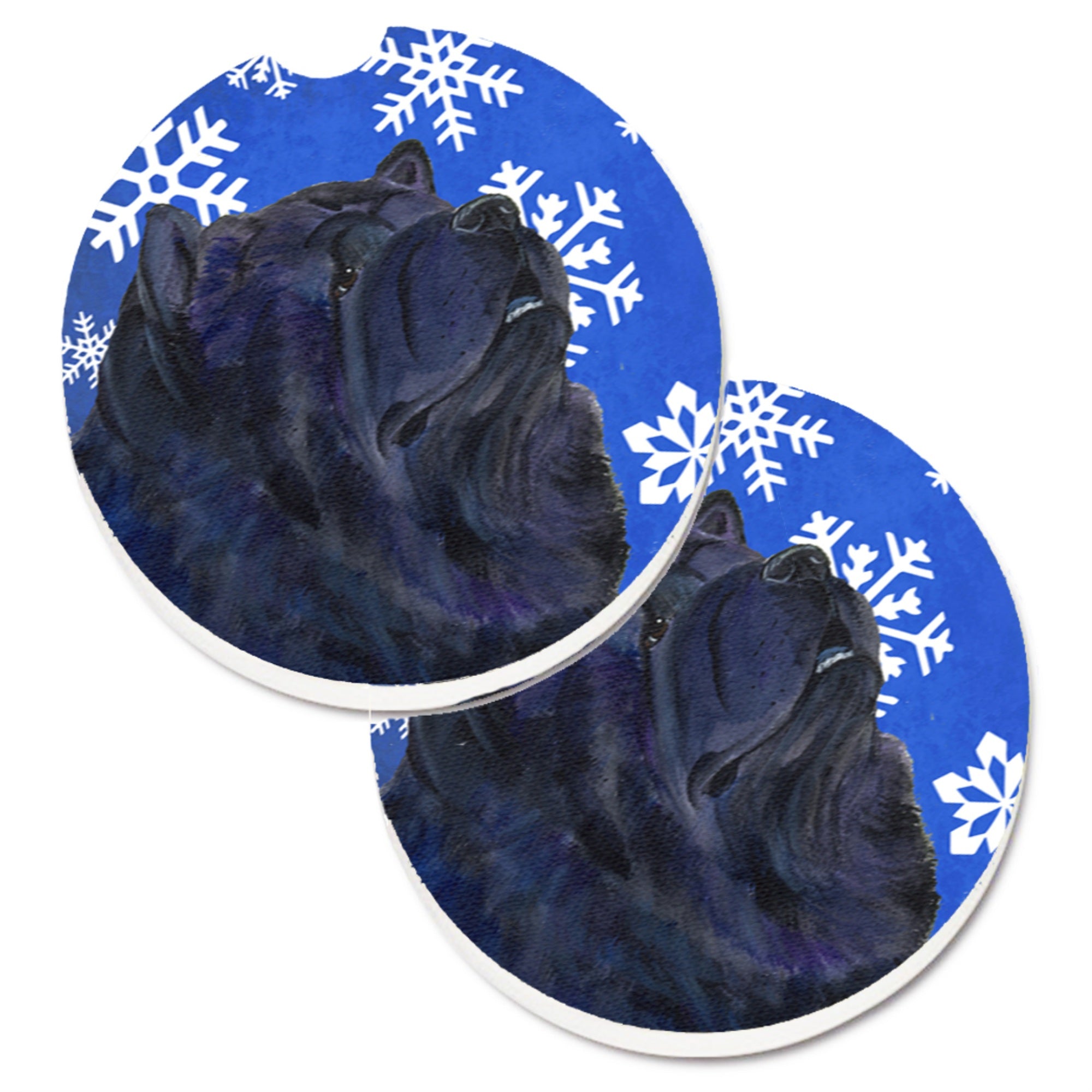 Carolines Treasures Chow Winter Snowflakes Holiday Set of 2 Cup Holder Car Coasters SS4639CARC2.56 Multicolor