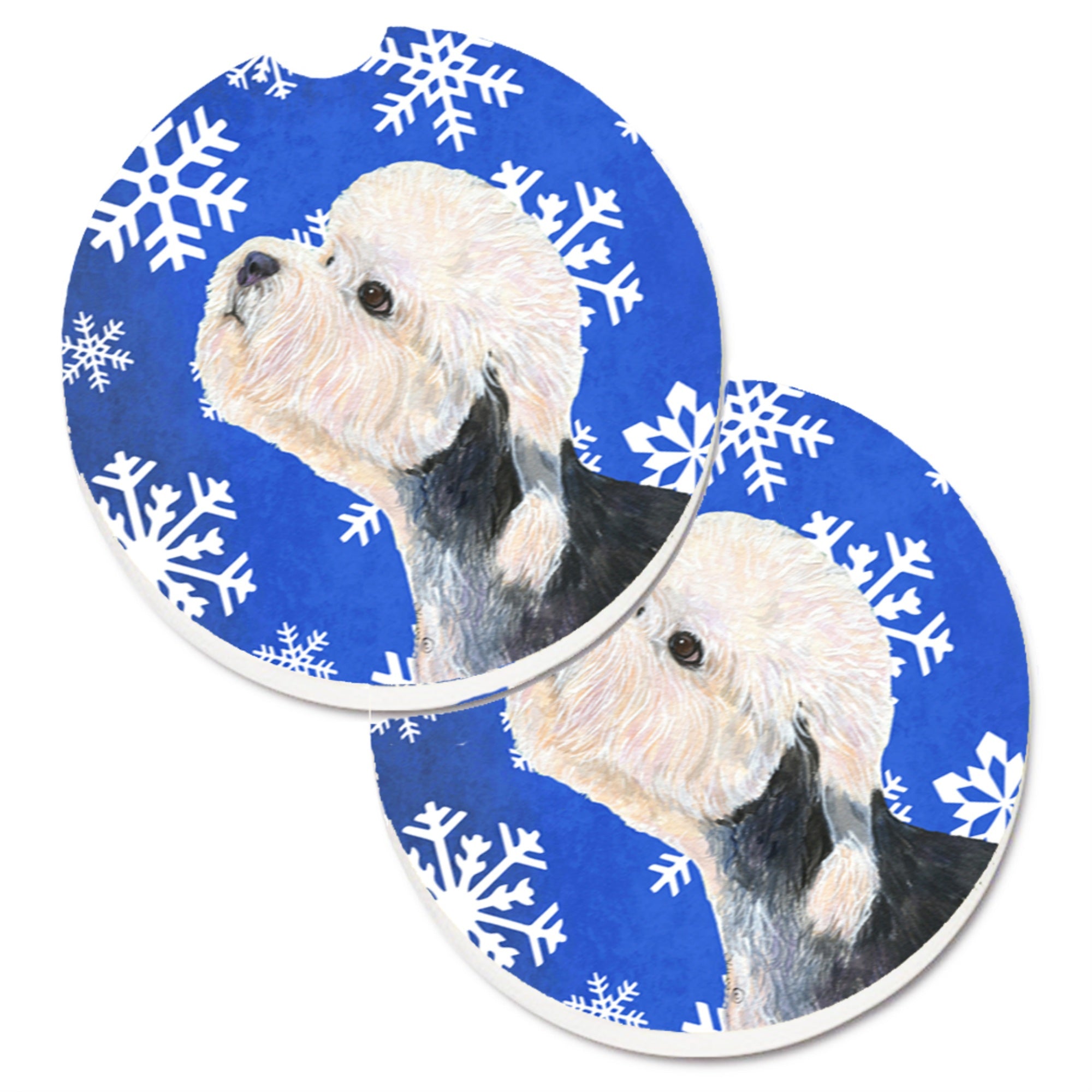 Carolines Treasures Dandie Dinmont Terrier Winter Snowflakes Holiday Set of 2 Cup Holder Car Coasters SS4641CARC2.56 Multicolor