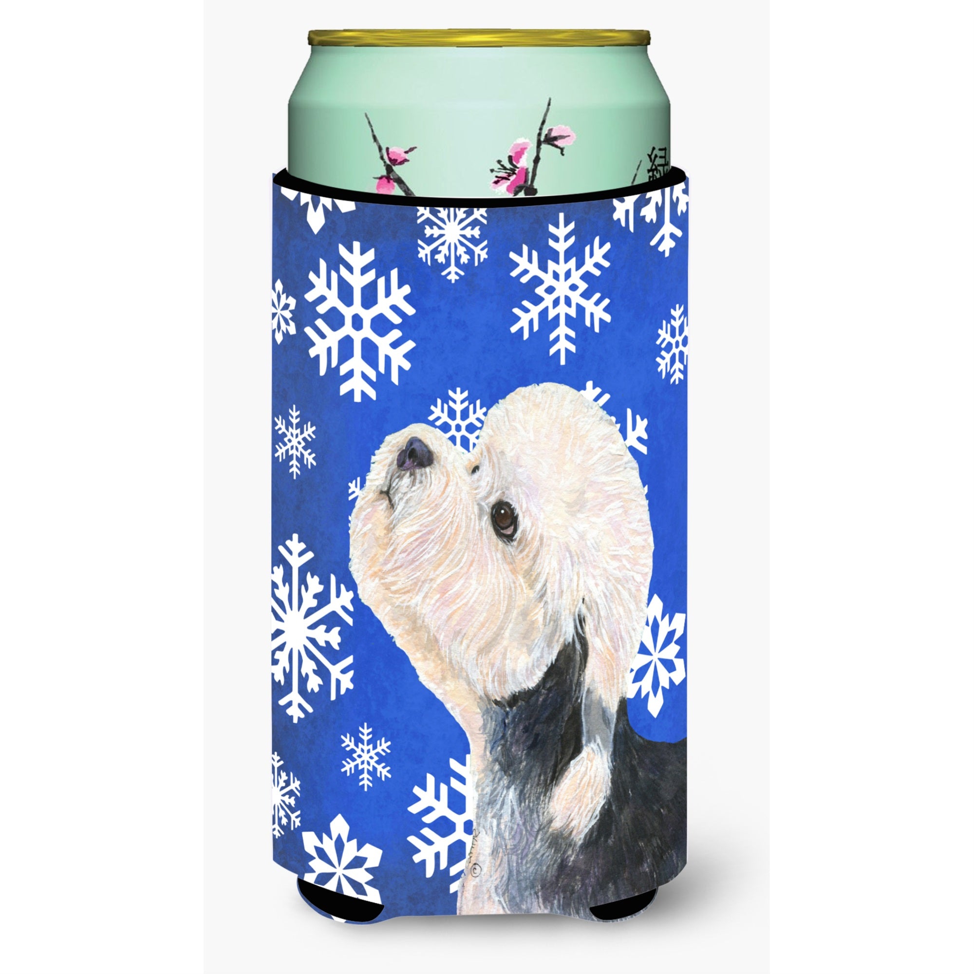 Dandie Dinmont Terrier Winter Snowflakes Holiday  Tall Boy Beverage Insulator Beverage Insulator Hugger
