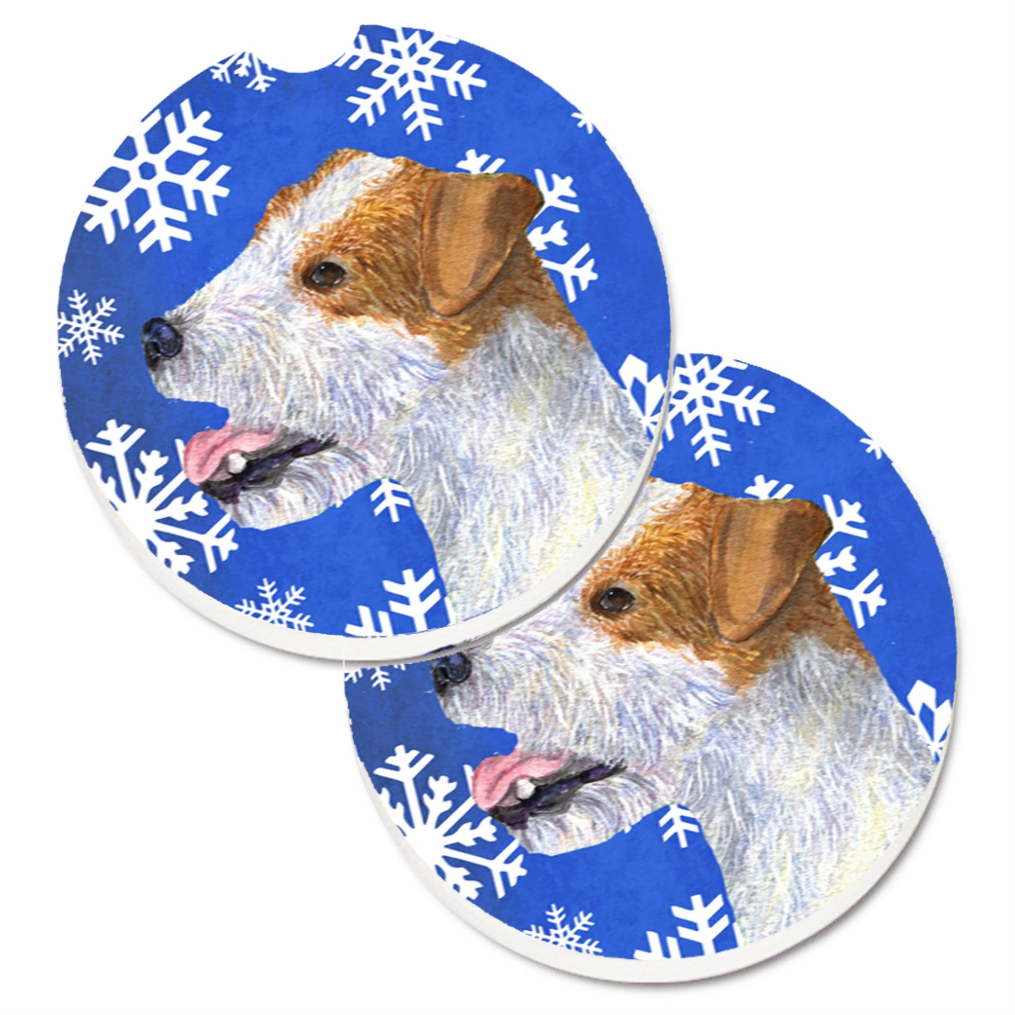 Carolines Treasures Jack Russell Terrier Winter Snowflakes Holiday Set of 2 Cup Holder Car Coasters SS4642CARC2.56 Multicolor