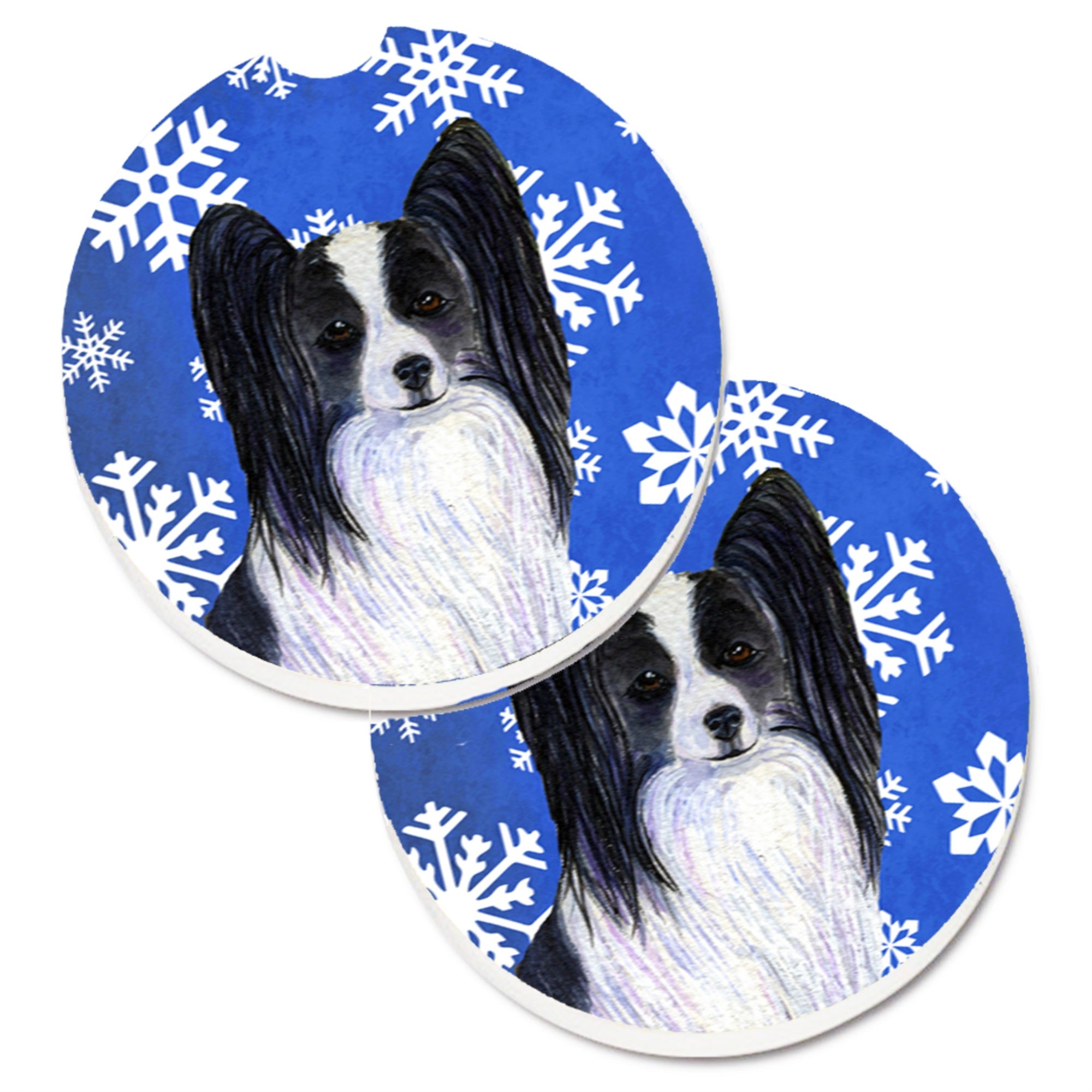 Carolines Treasures Papillon Winter Snowflakes Holiday Set of 2 Cup Holder Car Coasters SS4643CARC2.56 Multicolor