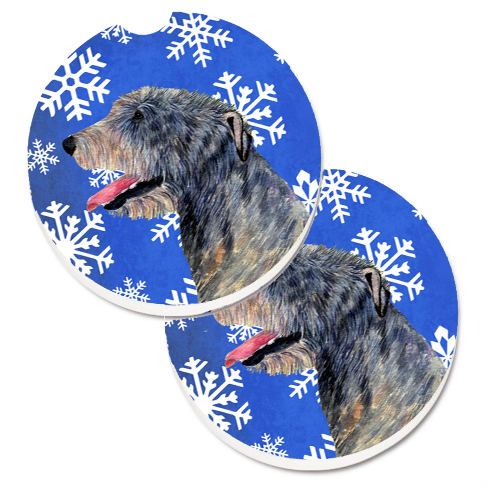 Carolines Treasures Irish Wolfhound Winter Snowflakes Holiday Set of 2 Cup Holder Car Coasters SS4644CARC2.56 Multicolor
