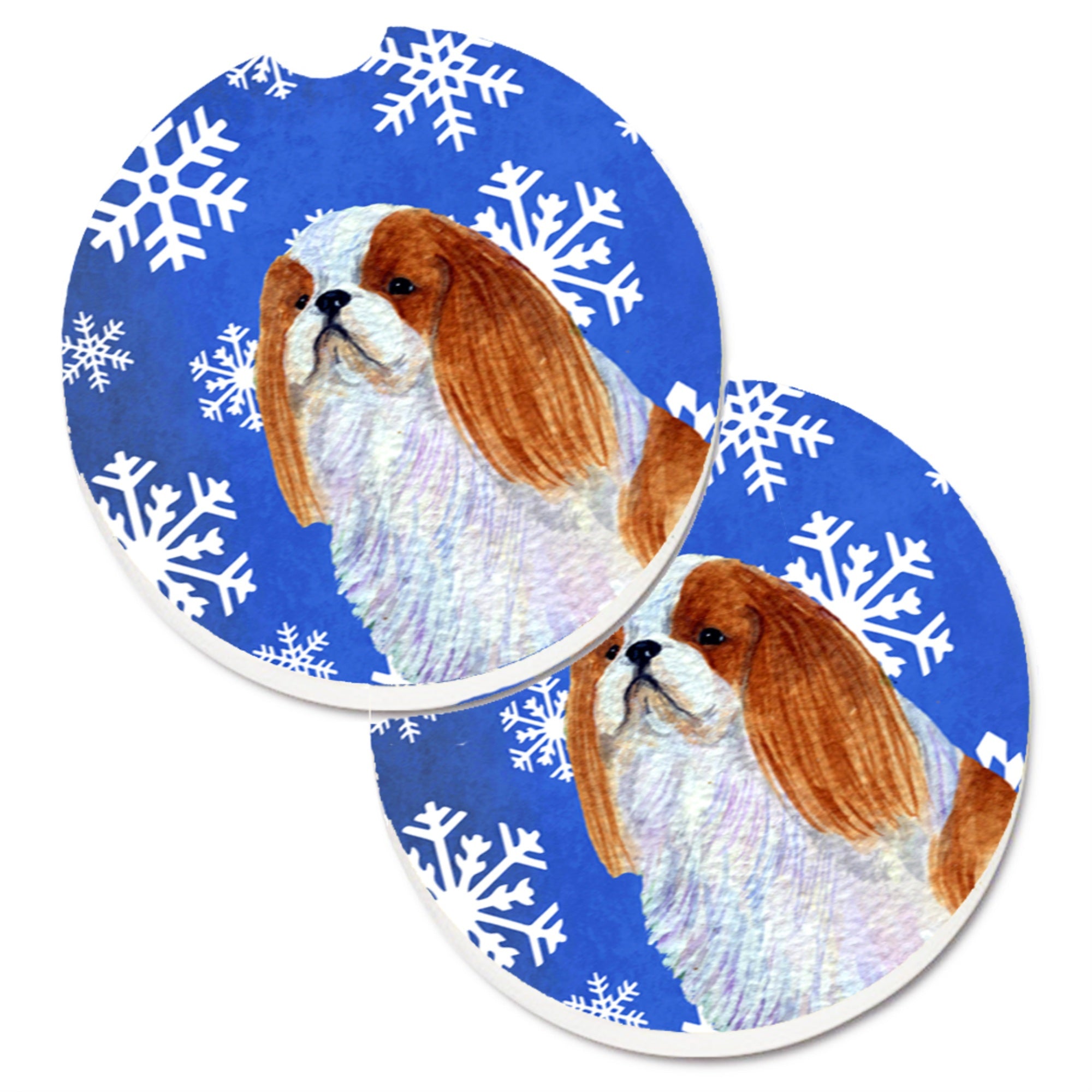 Carolines Treasures English Toy Spaniel Winter Snowflakes Holiday Set of 2 Cup Holder Car Coasters SS4645CARC2.56 Multicolor