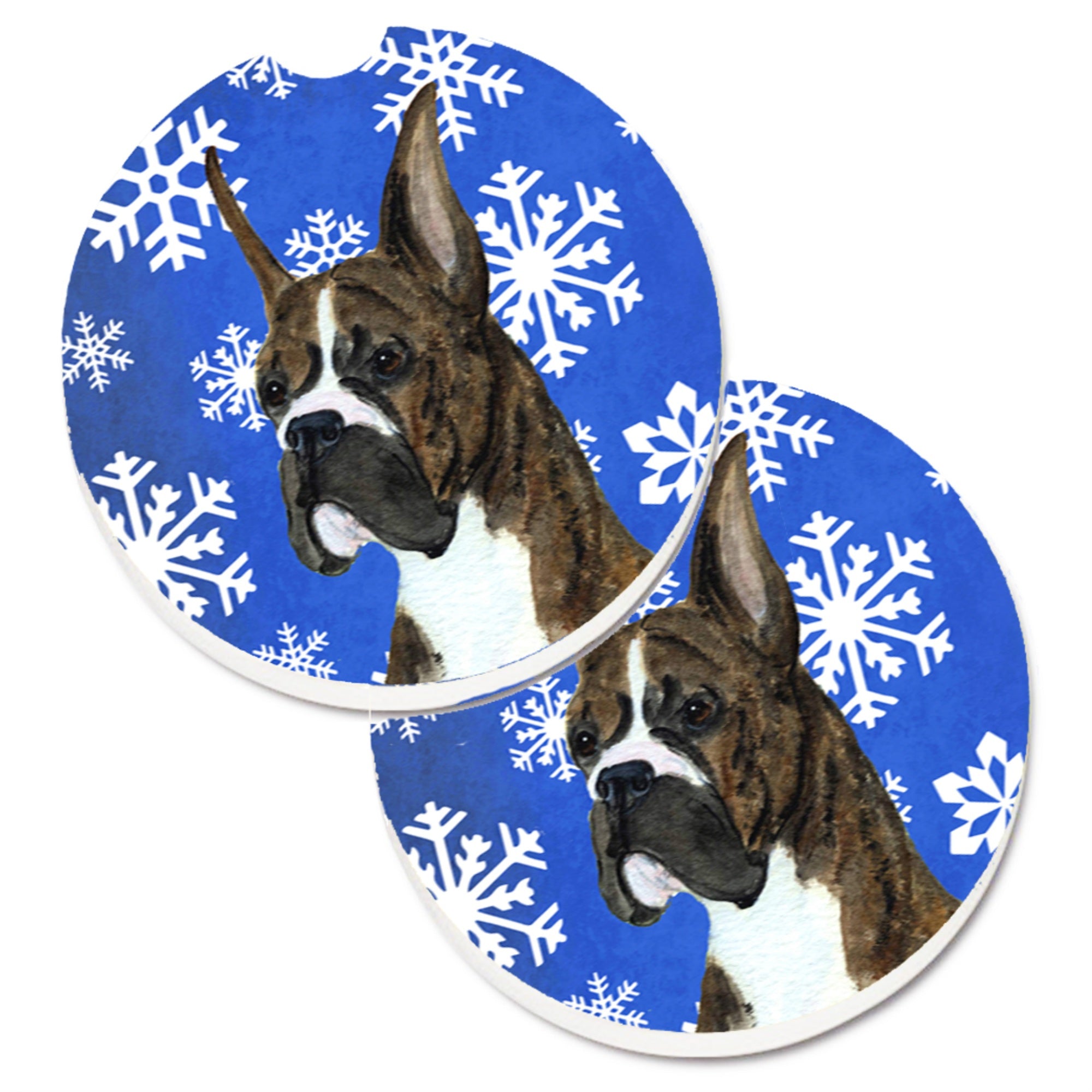 Carolines Treasures Boxer Winter Snowflakes Holiday Set of 2 Cup Holder Car Coasters SS4646CARC2.56 Multicolor