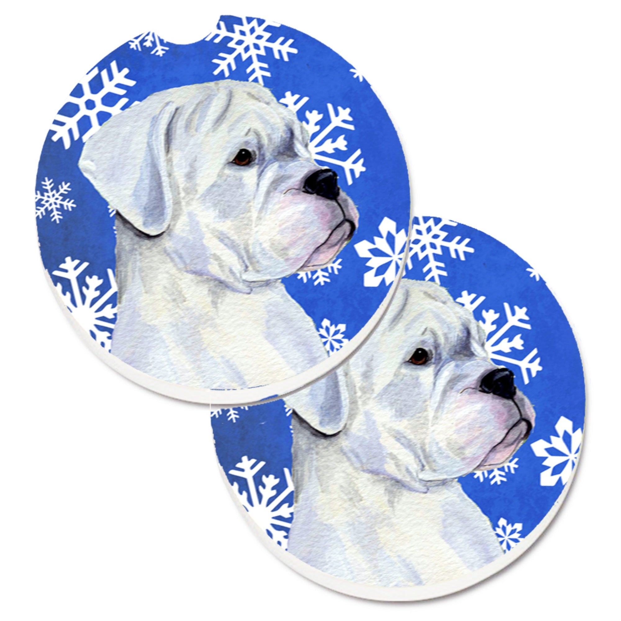 Carolines Treasures Boxer Winter Snowflakes Holiday Set of 2 Cup Holder Car Coasters SS4647CARC2.56 Multicolor