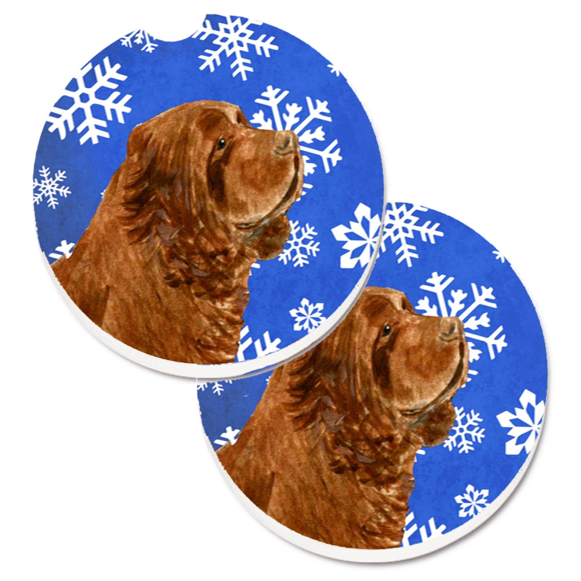 Carolines Treasures Sussex Spaniel Winter Snowflakes Holiday Set of 2 Cup Holder Car Coasters SS4648CARC2.56 Multicolor