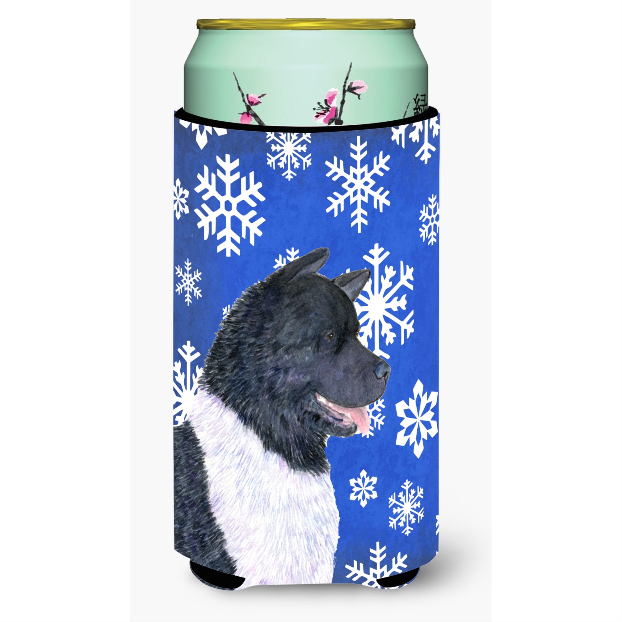 Akita Winter Snowflakes Holiday  Tall Boy Beverage Insulator Beverage Insulator Hugger