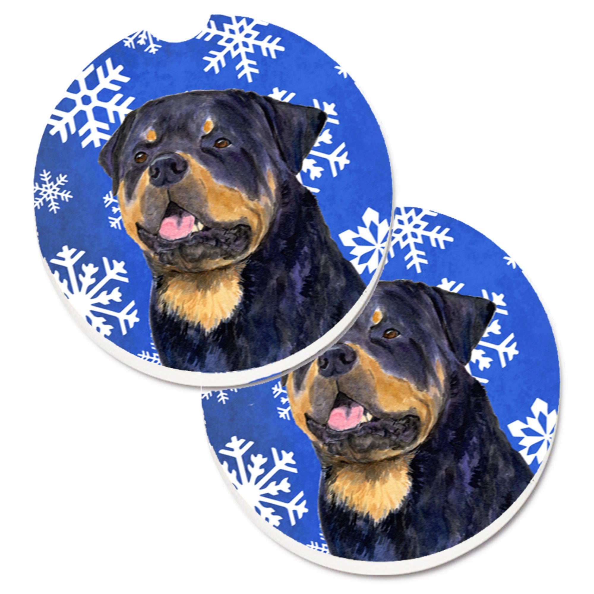 'Caroline'S Treasures Rottweiler Winter Snowflakes Holiday Set Of 2 Cup Holder Car Coasters Ss4662Carc, 2.56, Multicolor''